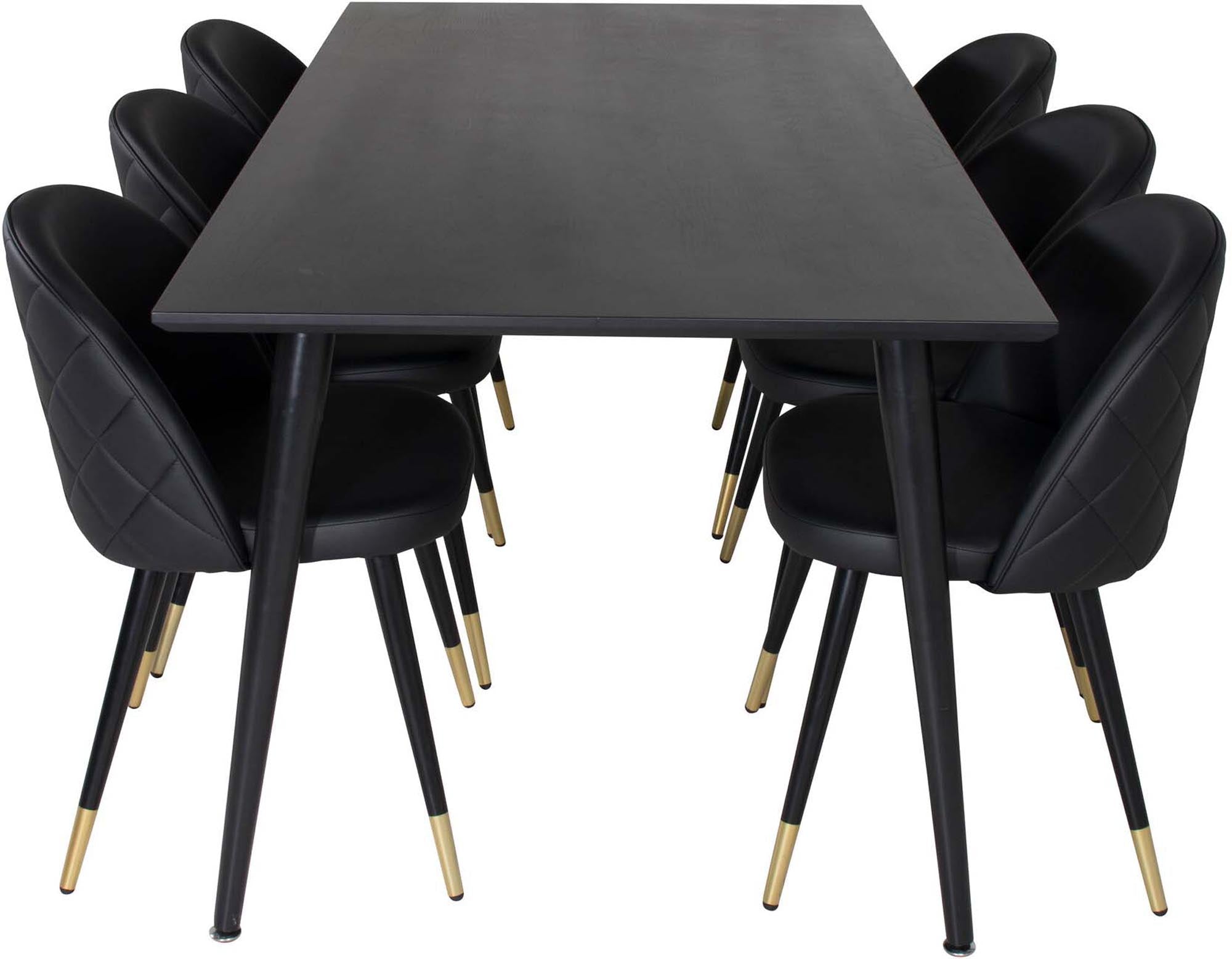 Elegantes Dipp Esszimmerset mit 180 cm Tisch und 6 luxuriösen Samt-Stühlen von Venture Home. Ideal für stilvolle Esszimmer.