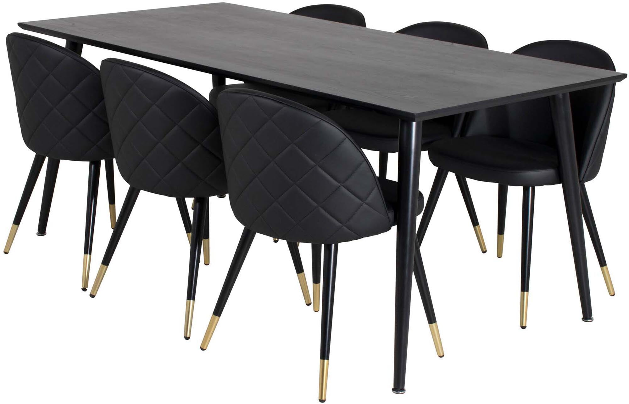 Dipp Esszimmerset + Velvet 180cm/6St. in Schwarz / Gold präsentiert im Onlineshop von KAQTU Design AG. Esszimmerset ist von Venture Home