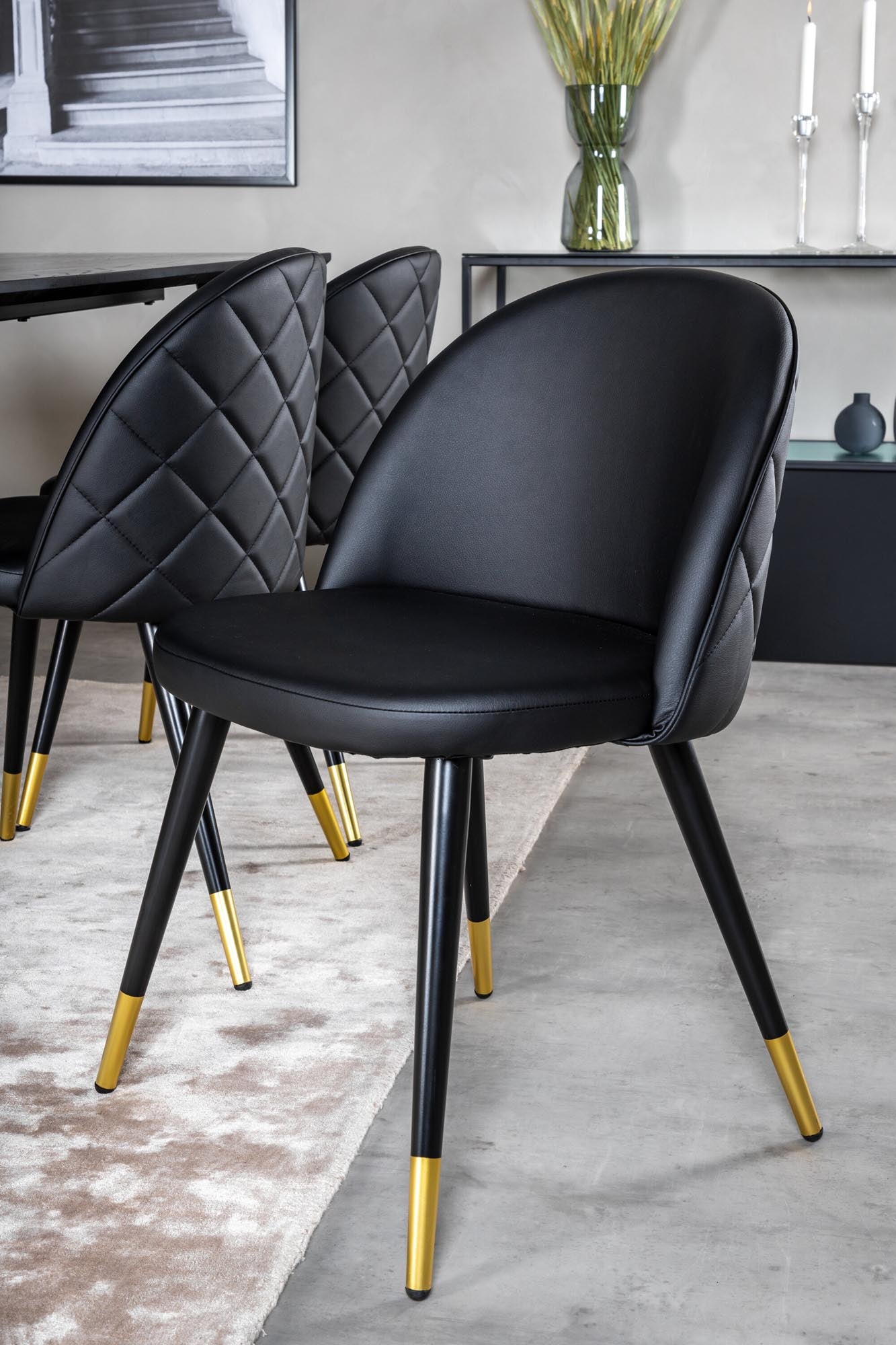 Dipp Esszimmerset + Velvet 180cm/6St. in Schwarz / Gold präsentiert im Onlineshop von KAQTU Design AG. Esszimmerset ist von Venture Home