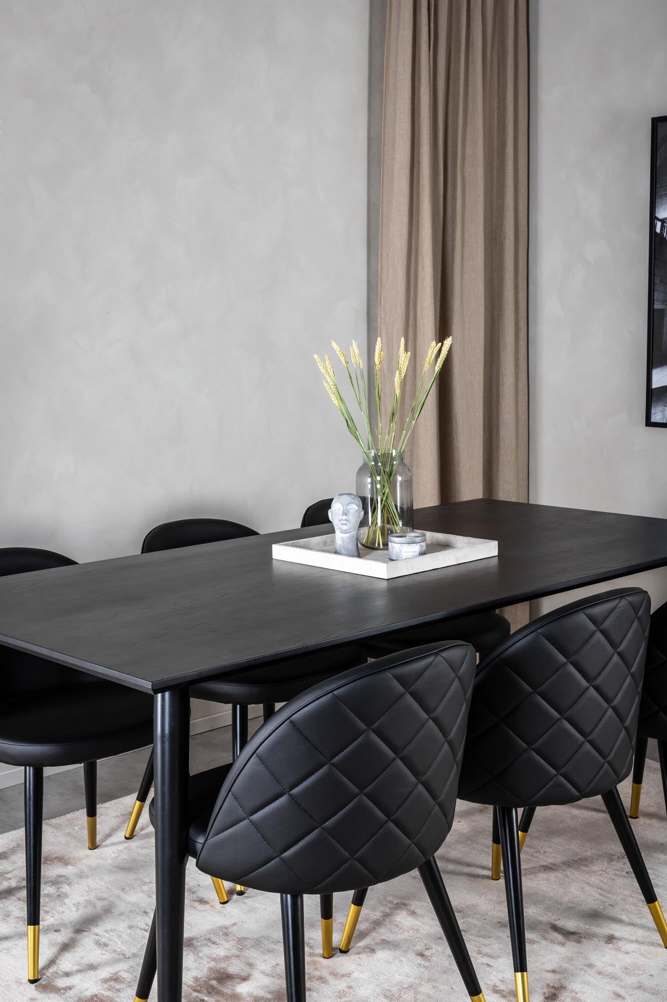 Dipp Esszimmerset + Velvet 180cm/6St. in Schwarz / Gold präsentiert im Onlineshop von KAQTU Design AG. Esszimmerset ist von Venture Home