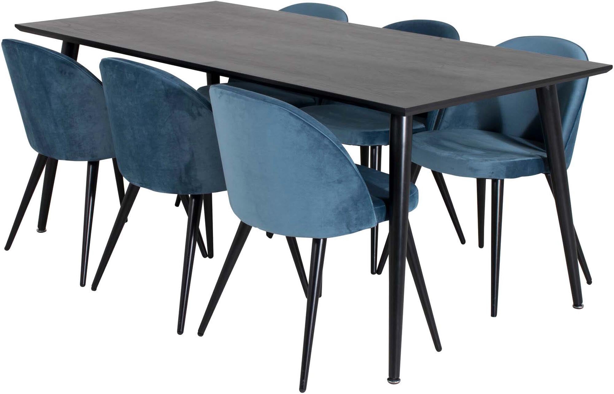 Dipp Esszimmerset + Velvet 180cm/6St. in Schwarz / Blau präsentiert im Onlineshop von KAQTU Design AG. Esszimmerset ist von Venture Home