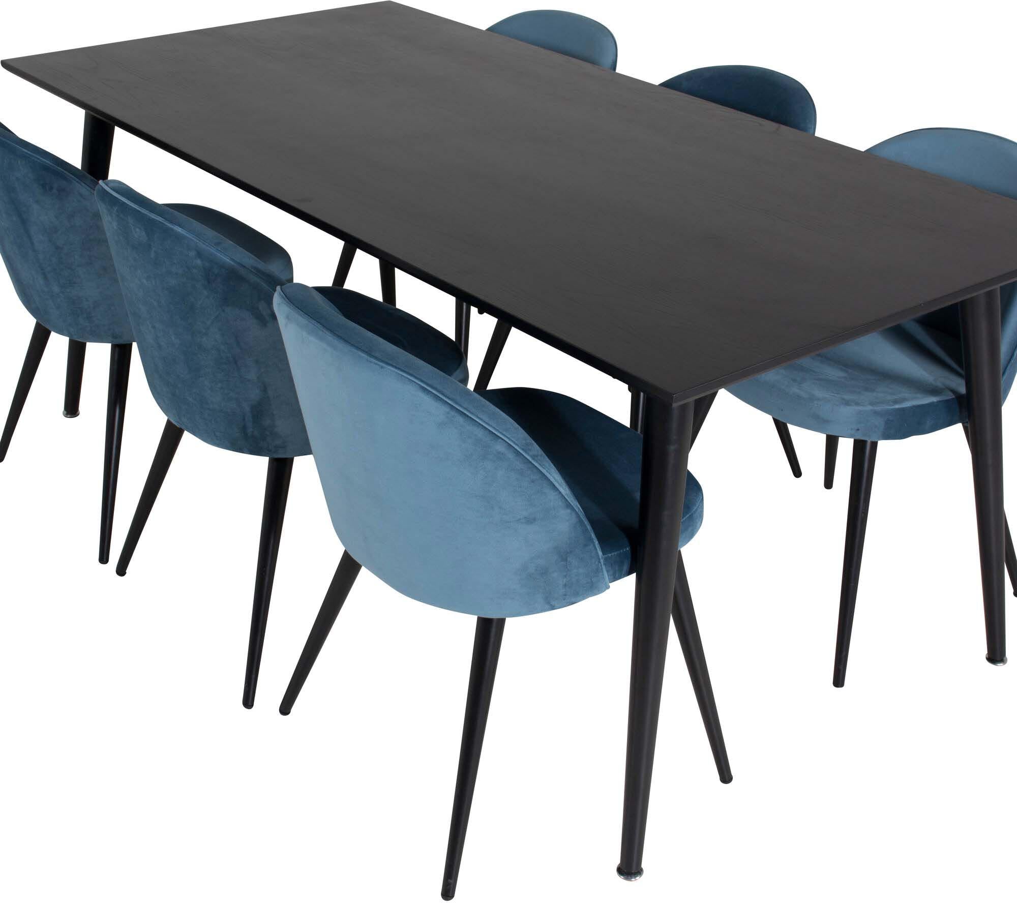 Dipp Esszimmerset + Velvet 180cm/6St. in Schwarz / Blau präsentiert im Onlineshop von KAQTU Design AG. Esszimmerset ist von Venture Home