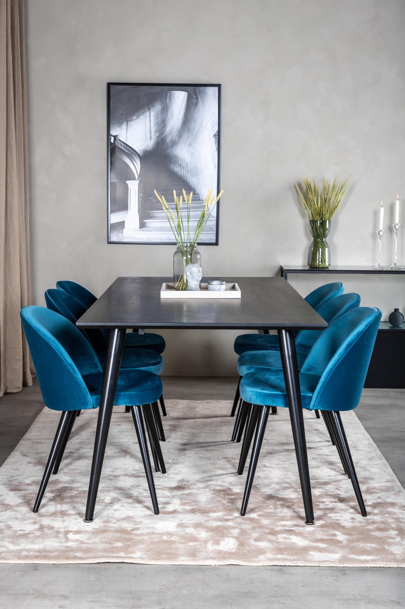 Dipp Esszimmerset + Velvet 180cm/6St. in Schwarz / Blau präsentiert im Onlineshop von KAQTU Design AG. Esszimmerset ist von Venture Home