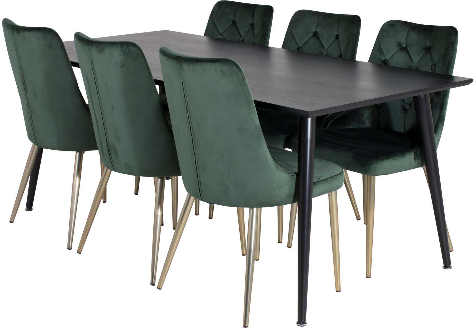 Dipp Esszimmerset + Velvet Deluxe 180cm/6St. in Schwarz / Grün / Gold präsentiert im Onlineshop von KAQTU Design AG. Esszimmerset ist von Venture Home