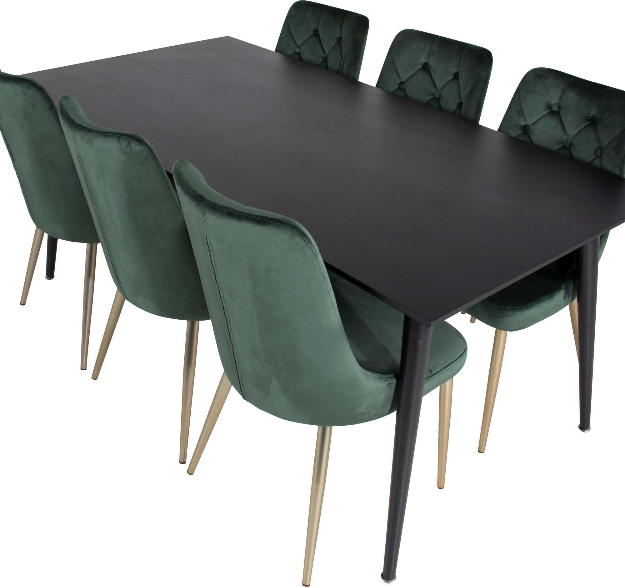 Dipp Esszimmerset + Velvet Deluxe 180cm/6St. in Schwarz / Grün / Gold präsentiert im Onlineshop von KAQTU Design AG. Esszimmerset ist von Venture Home