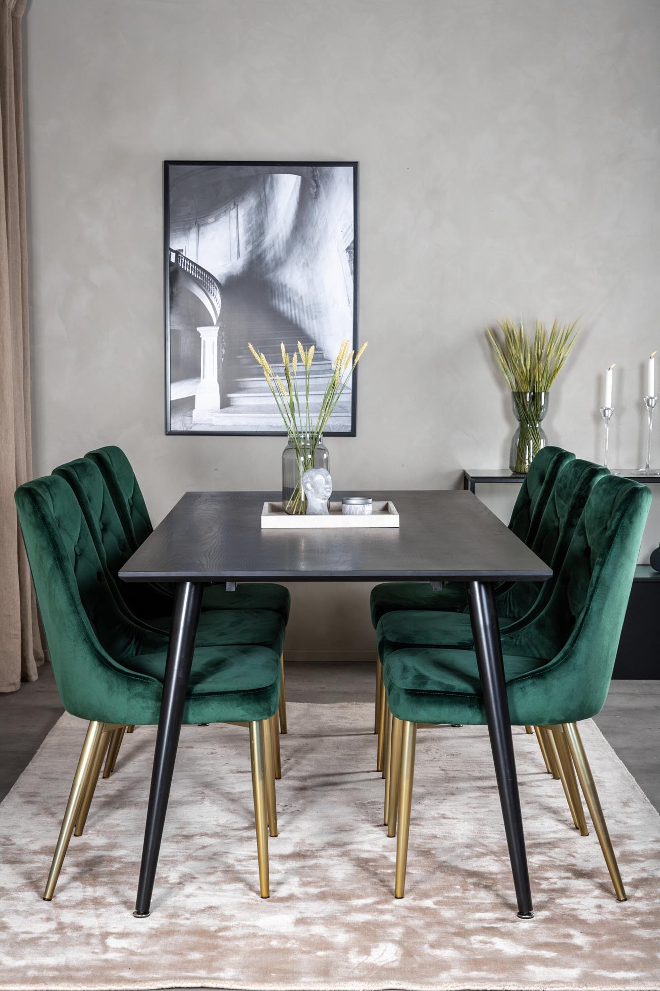 Dipp Esszimmerset + Velvet Deluxe 180cm/6St. in Schwarz / Grün / Gold präsentiert im Onlineshop von KAQTU Design AG. Esszimmerset ist von Venture Home