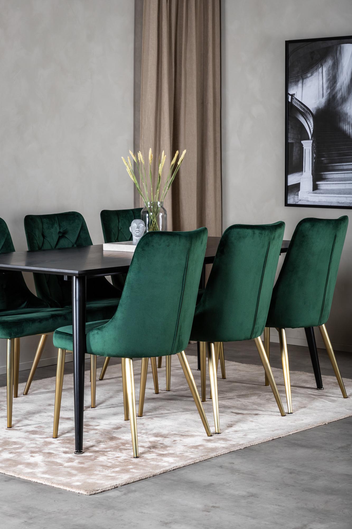 Dipp Esszimmerset + Velvet Deluxe 180cm/6St. in Schwarz / Grün / Gold präsentiert im Onlineshop von KAQTU Design AG. Esszimmerset ist von Venture Home