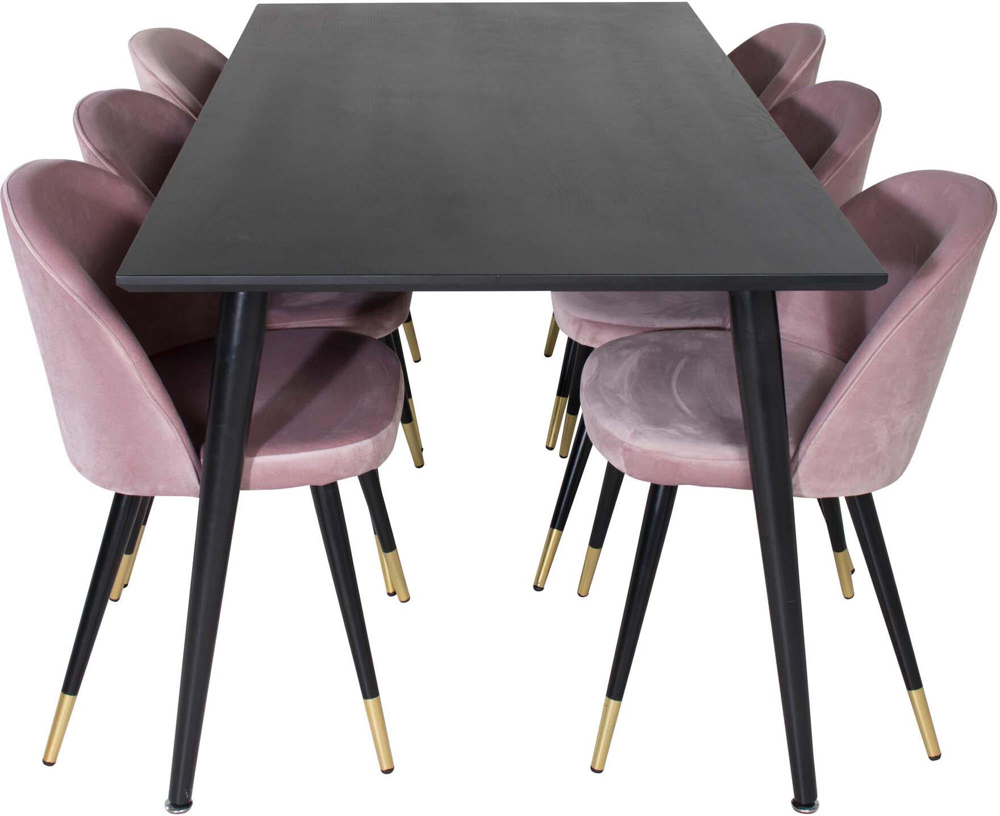 Dipp Esszimmerset + Velvet 180cm/6St. in Schwarz / Altrosa / Gold präsentiert im Onlineshop von KAQTU Design AG. Esszimmerset ist von Venture Home