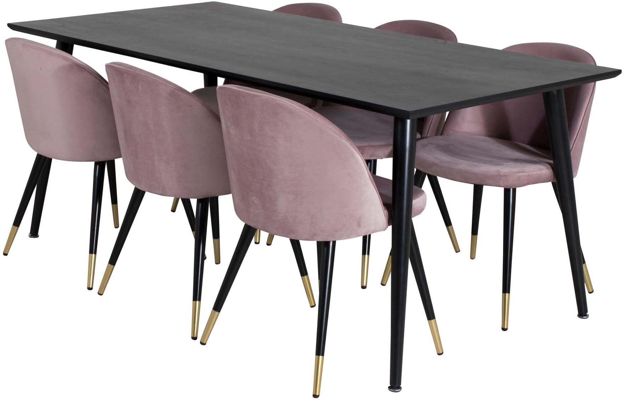 Dipp Esszimmerset + Velvet 180cm/6St. in Schwarz / Altrosa / Gold präsentiert im Onlineshop von KAQTU Design AG. Esszimmerset ist von Venture Home