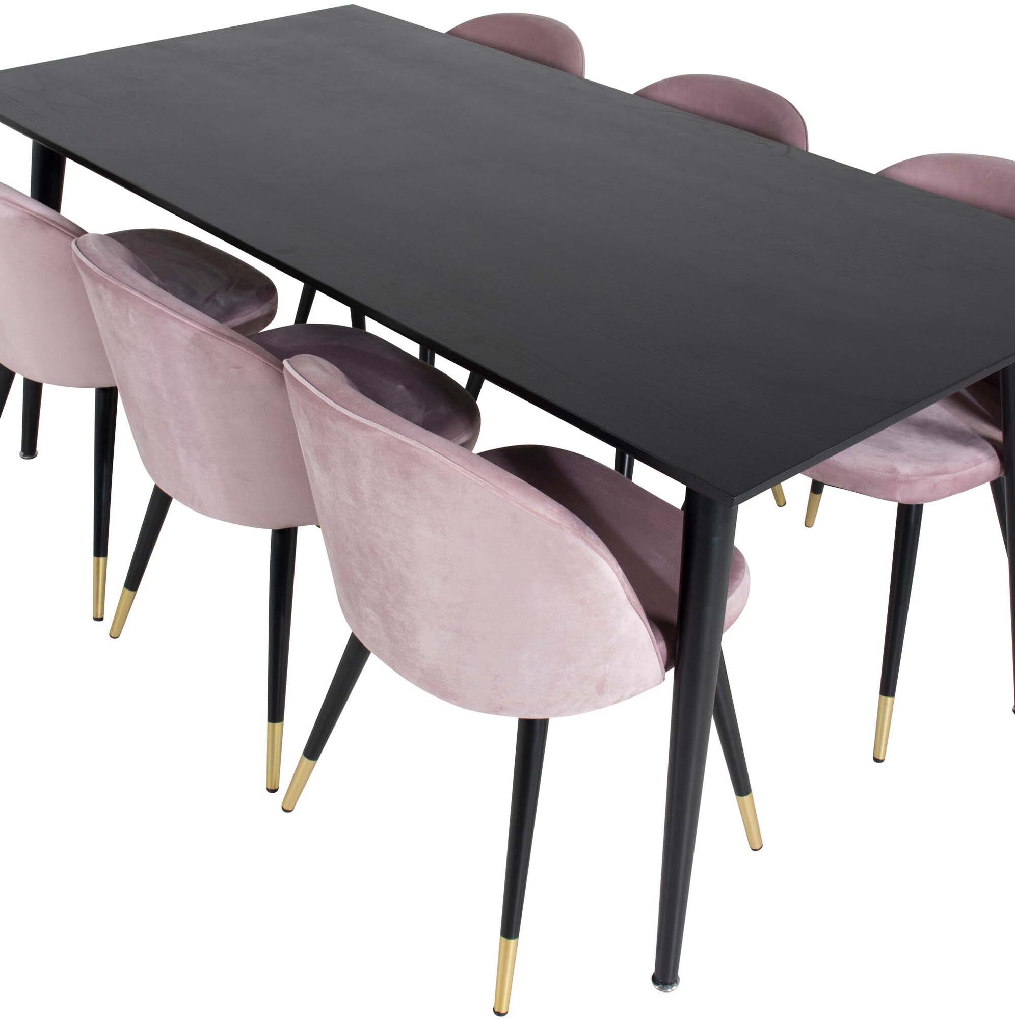 Dipp Esszimmerset + Velvet 180cm/6St. in Schwarz / Altrosa / Gold präsentiert im Onlineshop von KAQTU Design AG. Esszimmerset ist von Venture Home