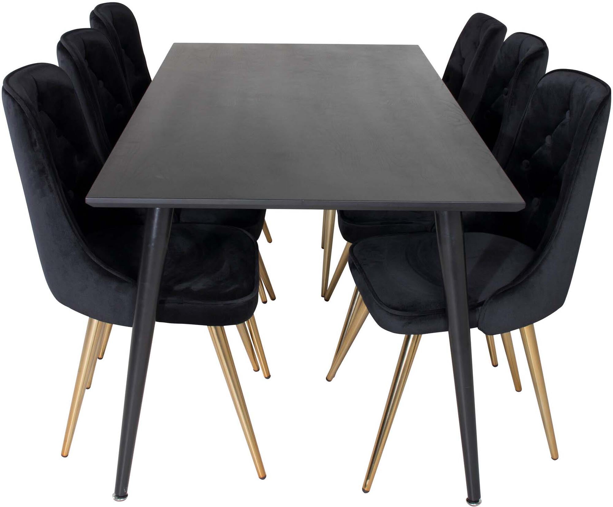 Luxuriöses Dipp Esszimmerset 180cm mit 6 samtigen Velvet Stühlen.