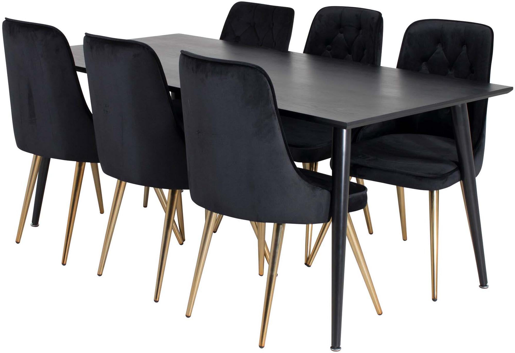 Dipp Esszimmerset + Velvet Deluxe 180cm/6St. in Schwarz / Gold präsentiert im Onlineshop von KAQTU Design AG. Esszimmerset ist von Venture Home