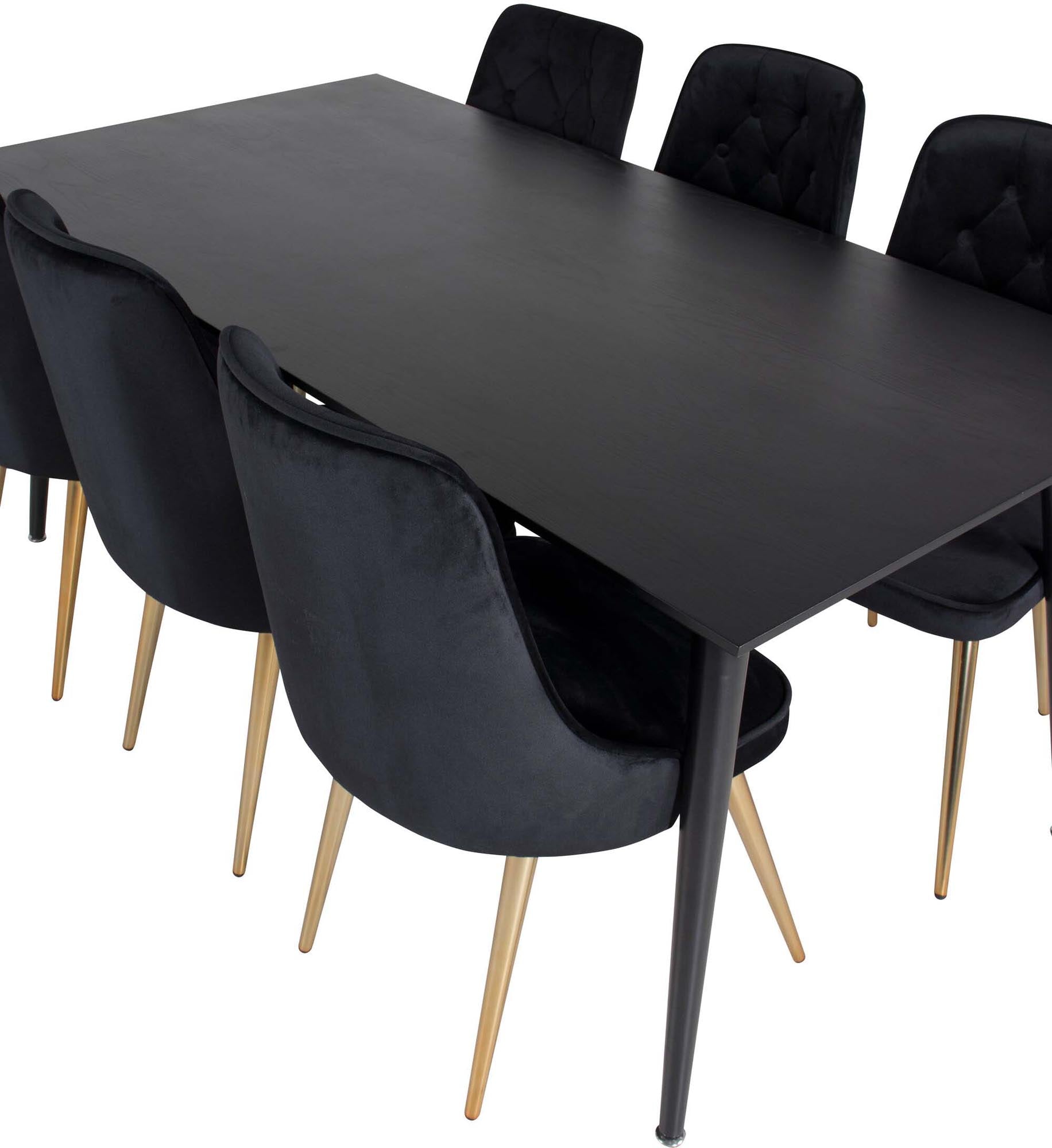 Dipp Esszimmerset + Velvet Deluxe 180cm/6St. in Schwarz / Gold präsentiert im Onlineshop von KAQTU Design AG. Esszimmerset ist von Venture Home