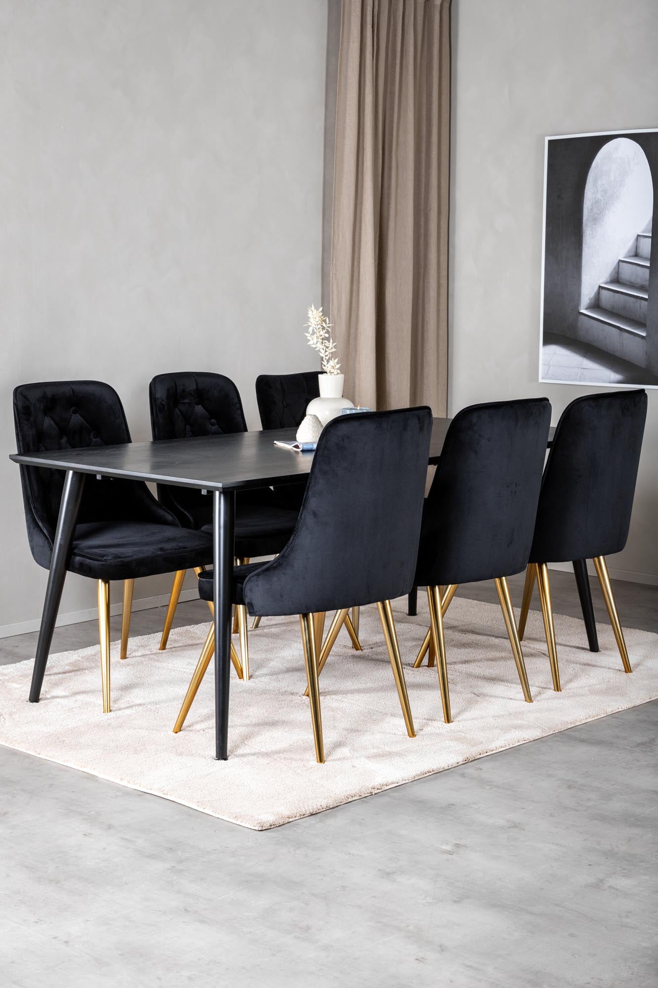 Dipp Esszimmerset + Velvet Deluxe 180cm/6St. in Schwarz / Gold präsentiert im Onlineshop von KAQTU Design AG. Esszimmerset ist von Venture Home