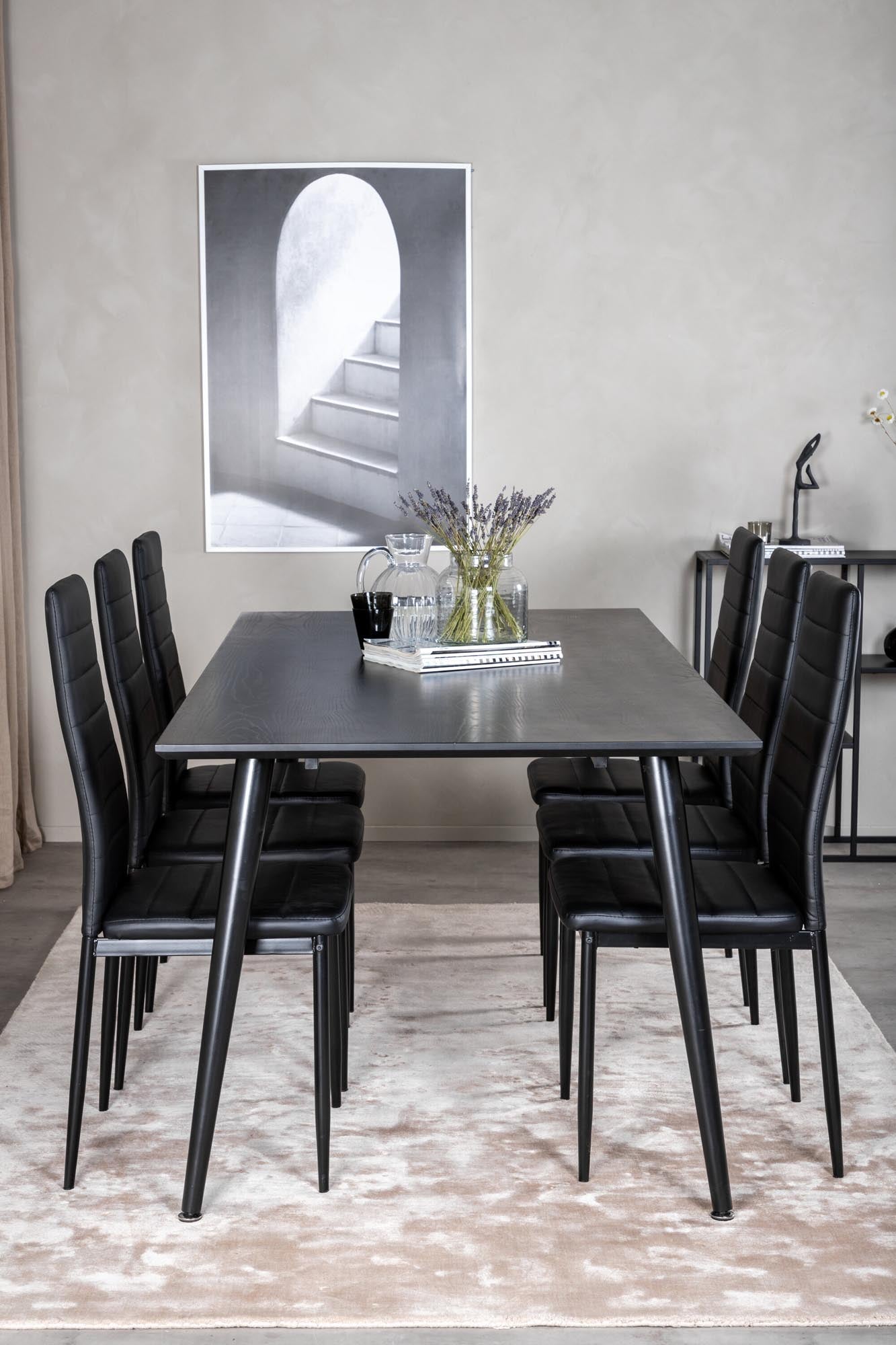 Dipp Esszimmerset + Slim 180cm/6St. in Schwarz präsentiert im Onlineshop von KAQTU Design AG. Esszimmerset ist von Venture Home