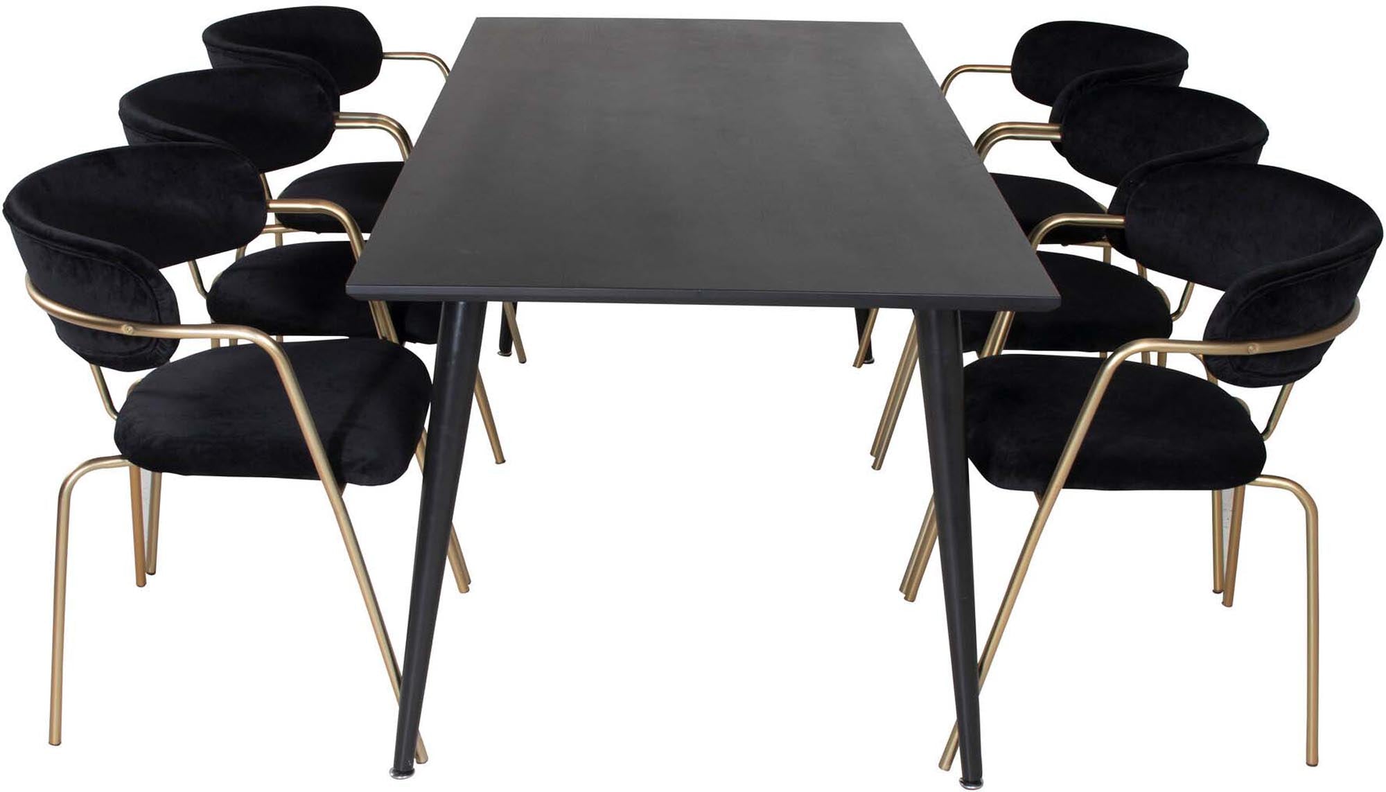 Elegantes Dipp Esszimmerset mit 180 cm Tisch und 6 bequemen Arrow-Stühlen aus Samt für stilvolle Esszimmergestaltung.