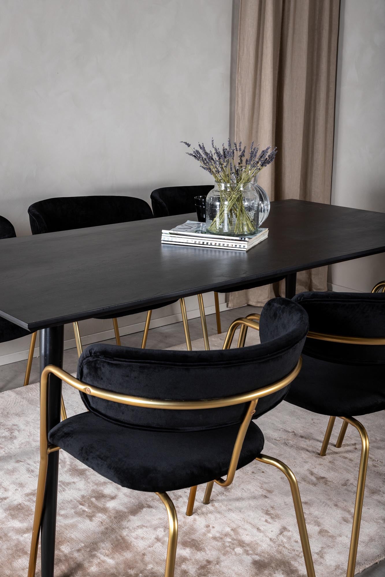 Dipp Esszimmerset + Arrow 180cm/6St. in Schwarz / Gold präsentiert im Onlineshop von KAQTU Design AG. Esszimmerset ist von Venture Home