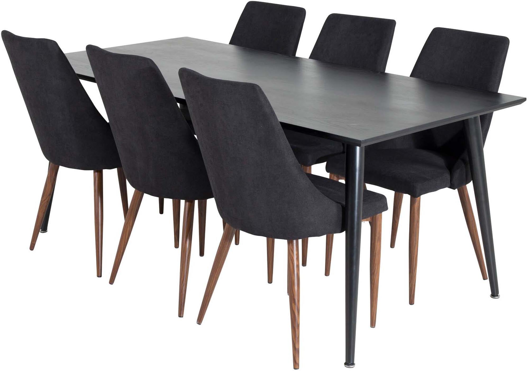 Dipp Esszimmerset + Leone 180cm/6St. in Schwarz, Natur präsentiert im Onlineshop von KAQTU Design AG. Esszimmerset ist von Venture Home