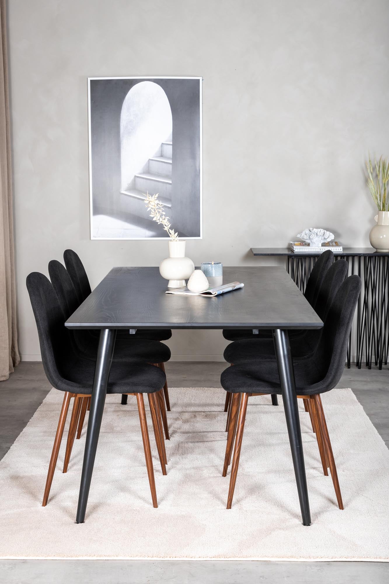 Dipp Esszimmerset + Polar 180cm/6St. in Schwarz, Natur präsentiert im Onlineshop von KAQTU Design AG. Esszimmerset ist von Venture Home