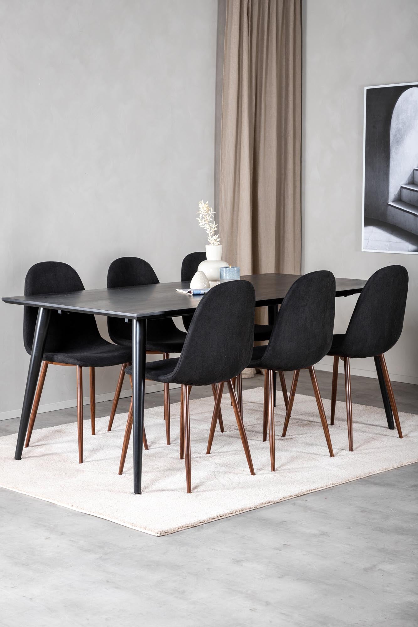 Dipp Esszimmerset + Polar 180cm/6St. in Schwarz, Natur präsentiert im Onlineshop von KAQTU Design AG. Esszimmerset ist von Venture Home