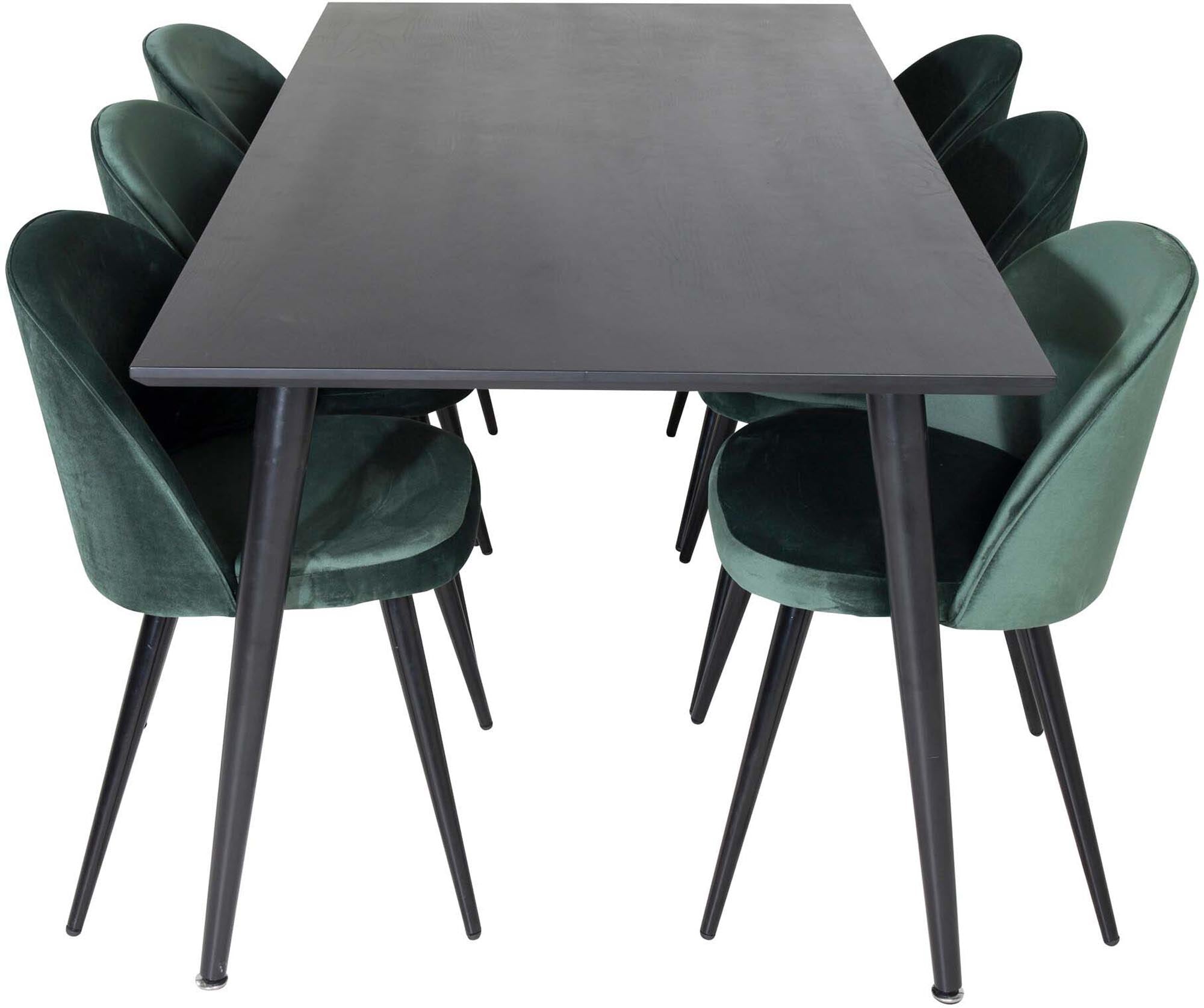 Dipp Esszimmerset + Velvet 180cm/6St. in Schwarz / Grün präsentiert im Onlineshop von KAQTU Design AG. Esszimmerset ist von Venture Home