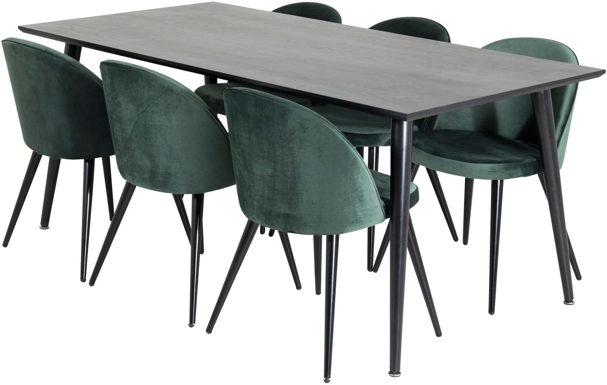 Stilvolles Dipp Esszimmerset 180 cm für 6 Personen, mit luxuriösen Samtstühlen von Venture Home. Perfekt für gemütliche Abende!