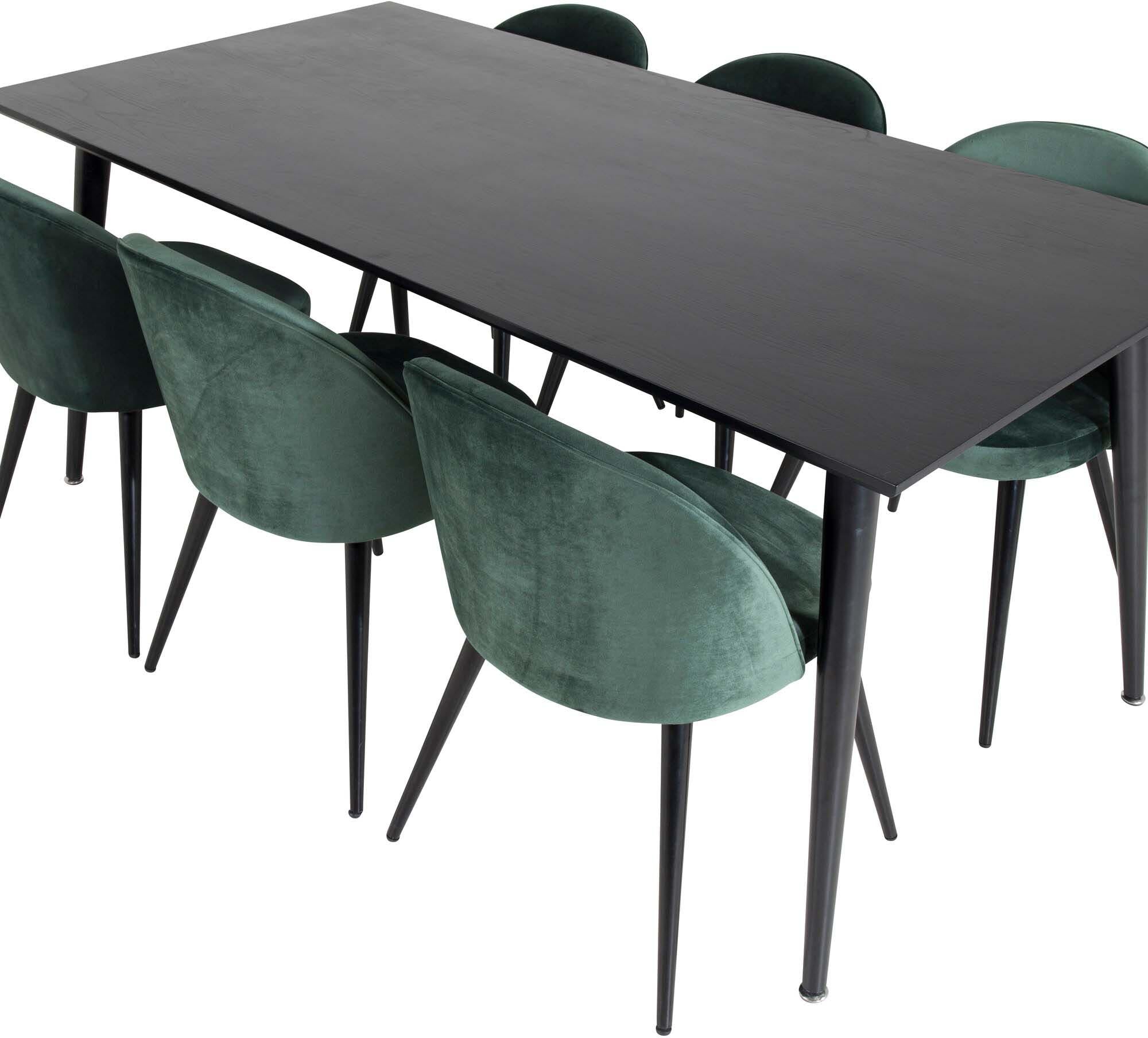 Dipp Esszimmerset + Velvet 180cm/6St. in Schwarz / Grün präsentiert im Onlineshop von KAQTU Design AG. Esszimmerset ist von Venture Home