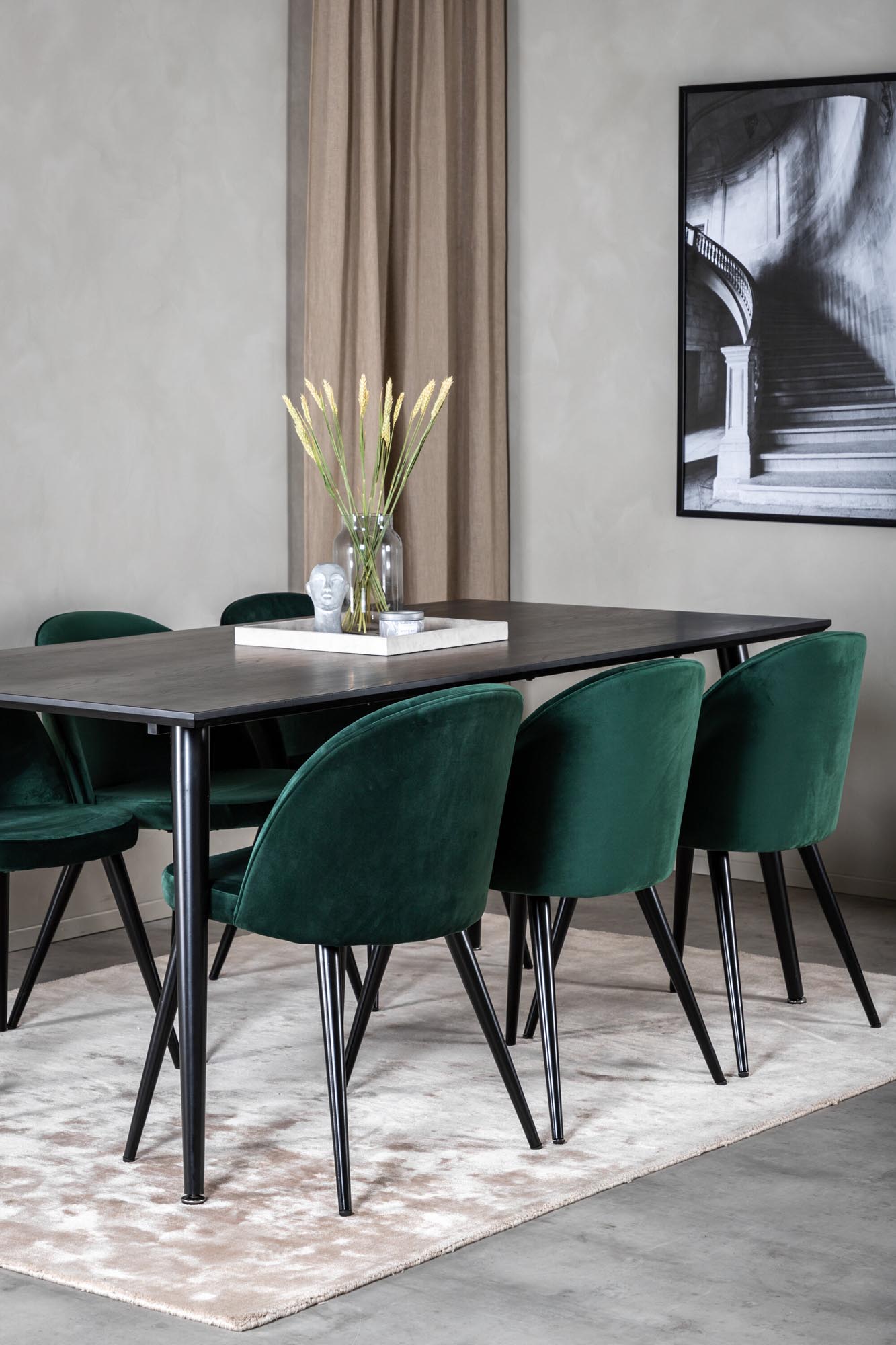 Dipp Esszimmerset + Velvet 180cm/6St. in Schwarz / Grün präsentiert im Onlineshop von KAQTU Design AG. Esszimmerset ist von Venture Home