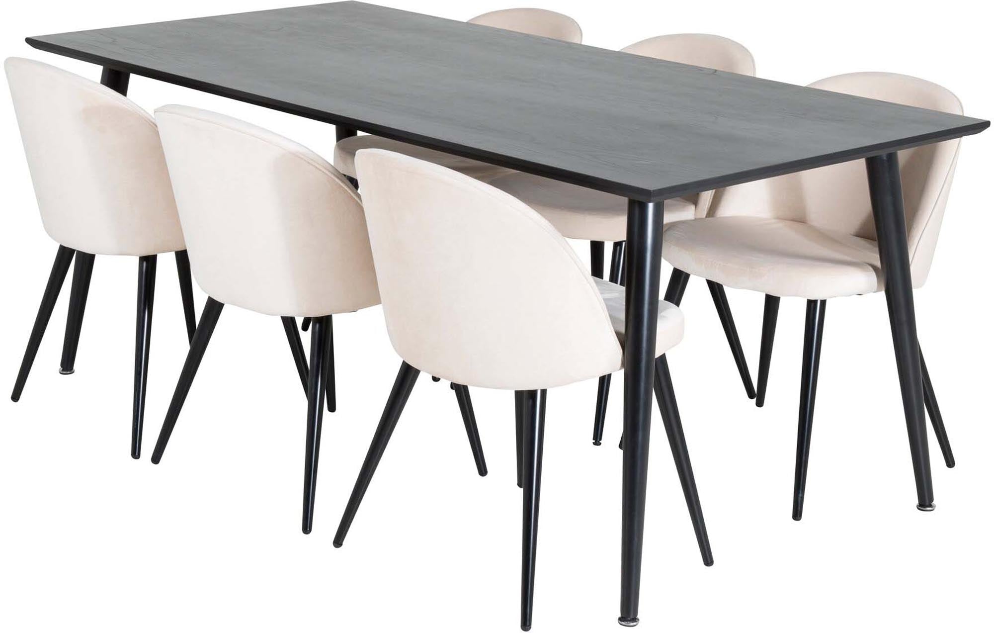 Dipp Esszimmerset + Velvet 180cm/6St. in Schwarz / Beige präsentiert im Onlineshop von KAQTU Design AG. Esszimmerset ist von Venture Home