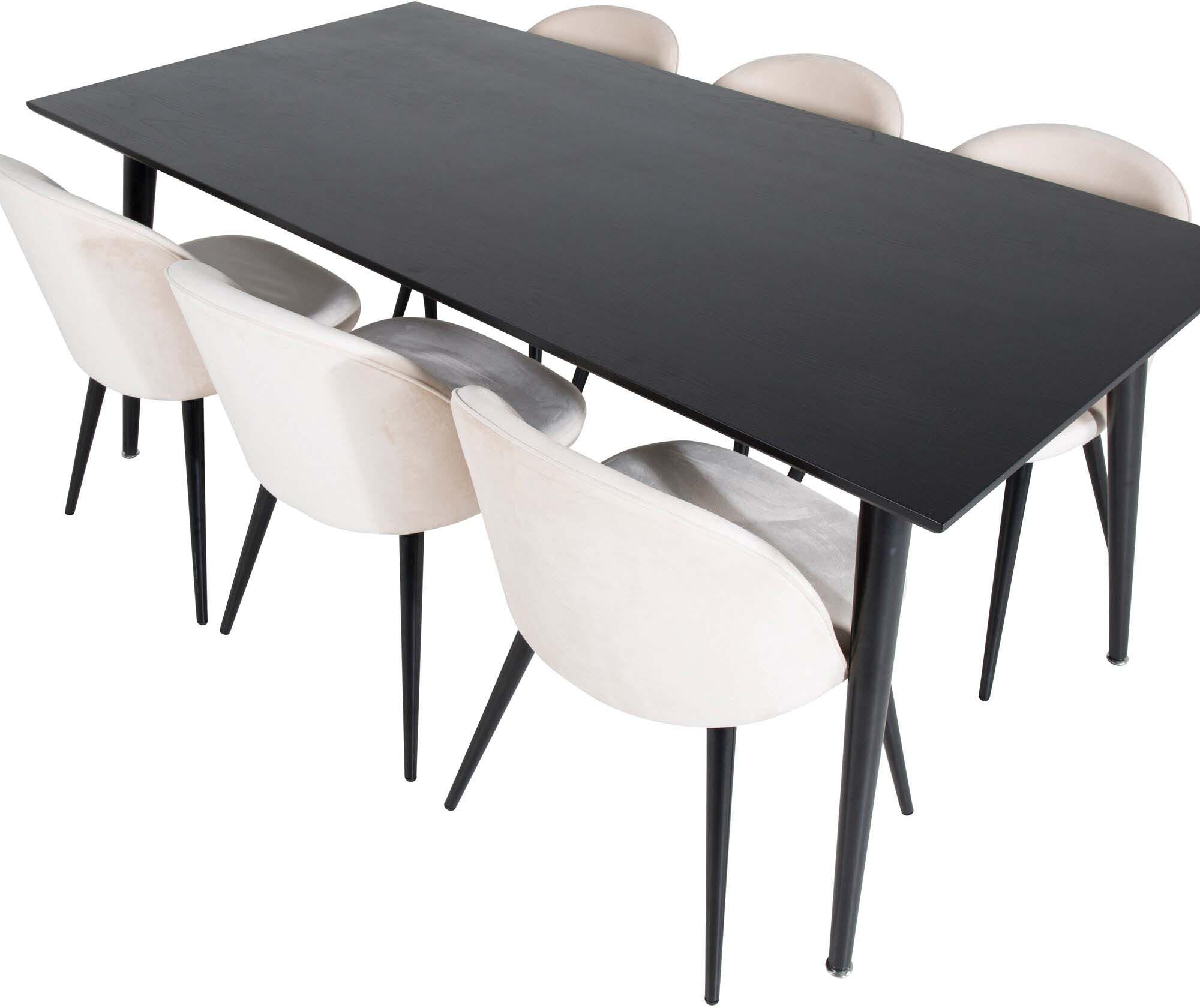 Stilvolles Dipp Esszimmerset von Venture Home, 180 cm für bis zu 6 Personen. Luxuriöse Samtstühle vereinen Eleganz und hohen Sitzkomfort.