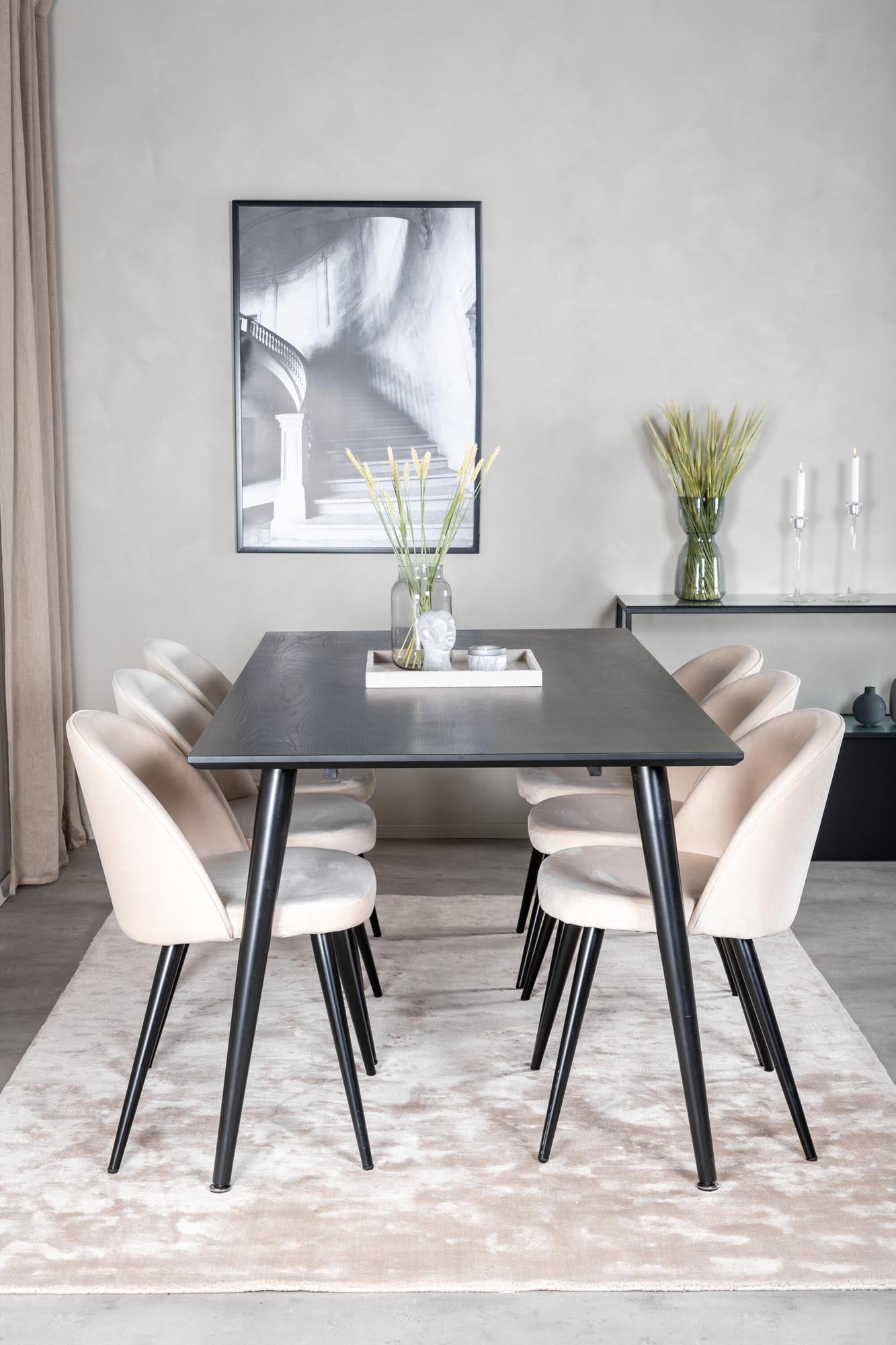Dipp Esszimmerset + Velvet 180cm/6St. in Schwarz / Beige präsentiert im Onlineshop von KAQTU Design AG. Esszimmerset ist von Venture Home
