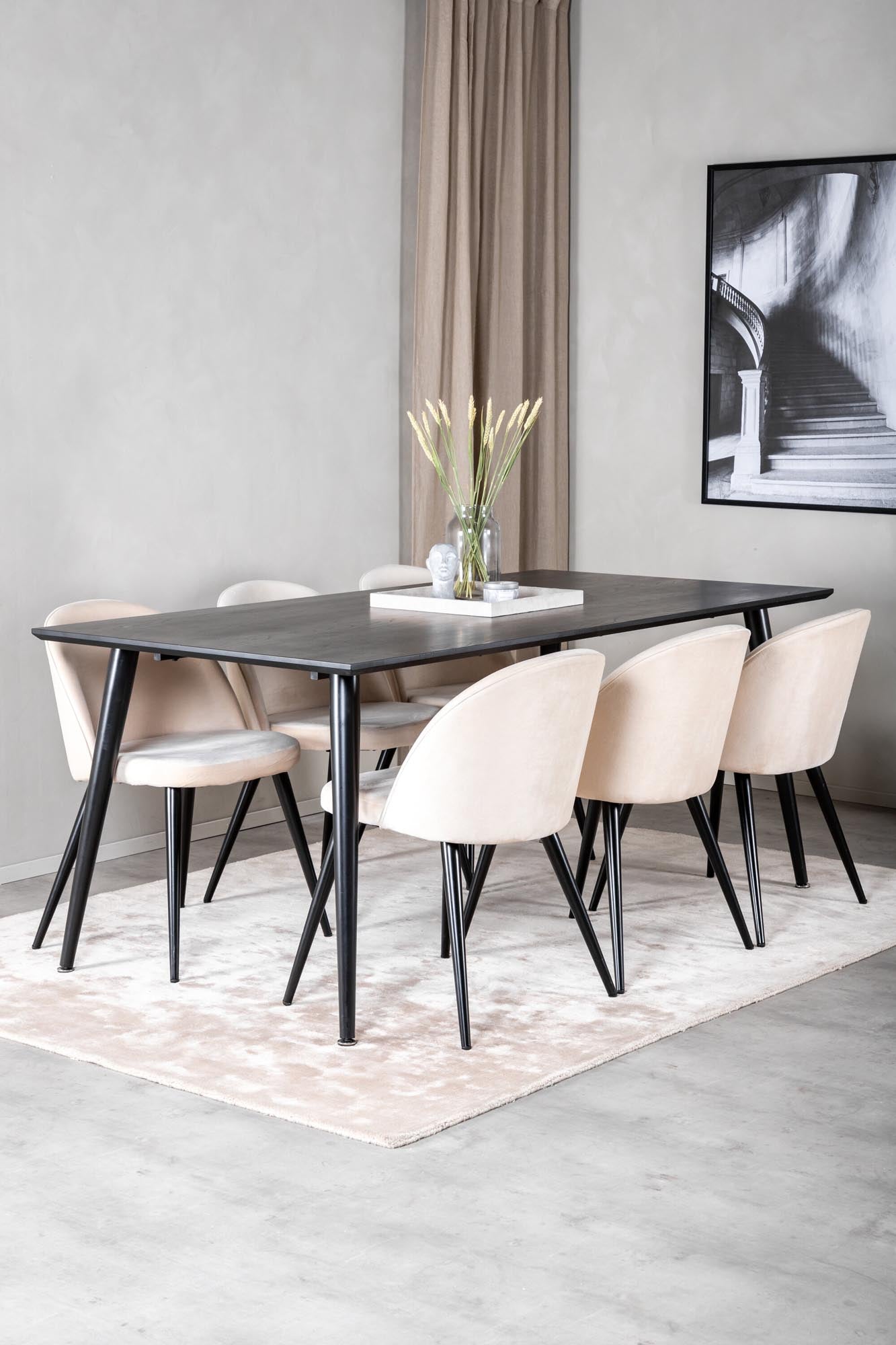 Elegantes Dipp Esszimmerset mit 180 cm Tisch und 6 luxuriösen Samt-Stühlen von Venture Home. Ideal für stilvolle Esszimmer.