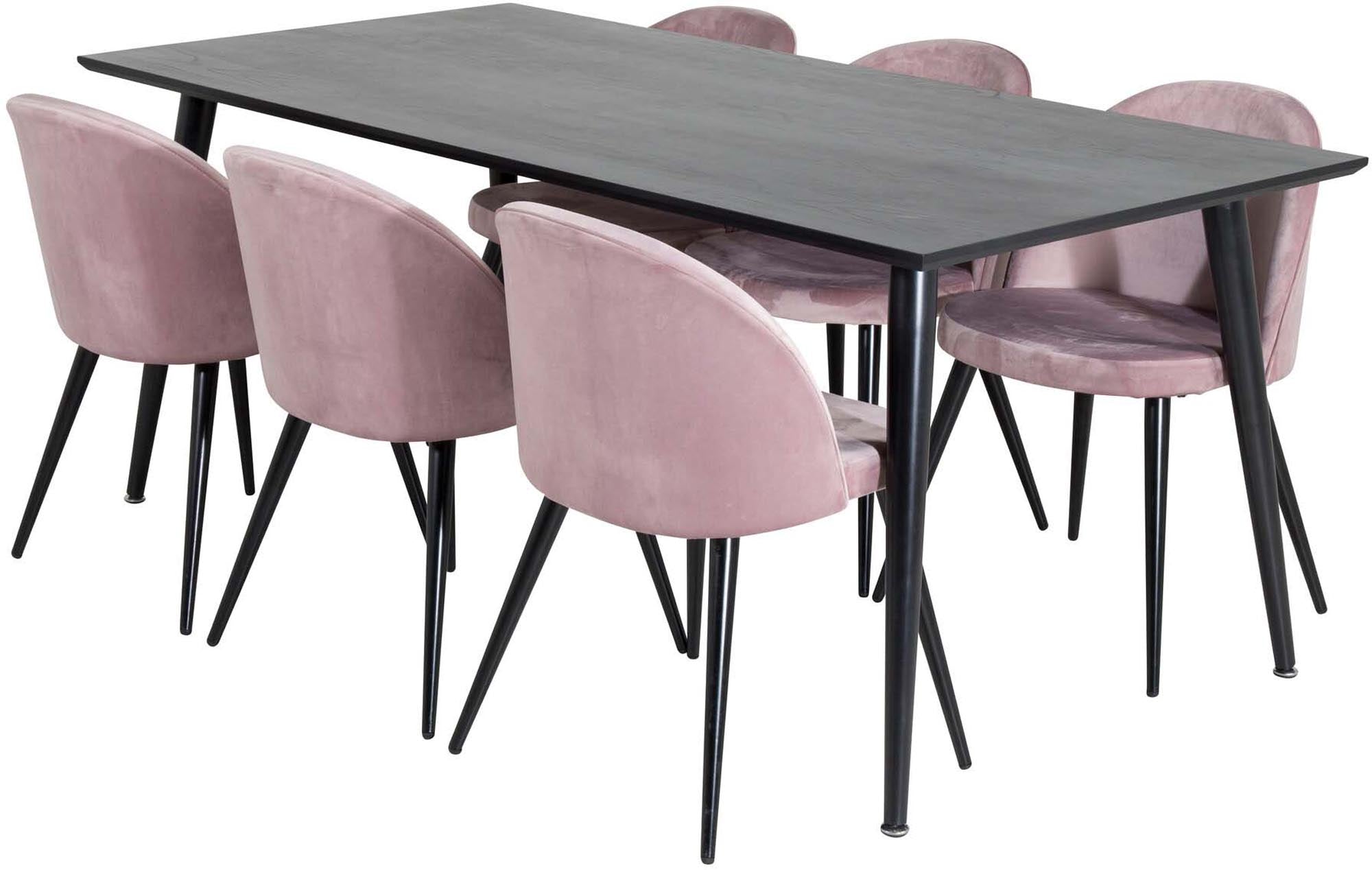 Dipp Esszimmerset + Velvet 180cm/6St. in Schwarz / Altrosa präsentiert im Onlineshop von KAQTU Design AG. Esszimmerset ist von Venture Home