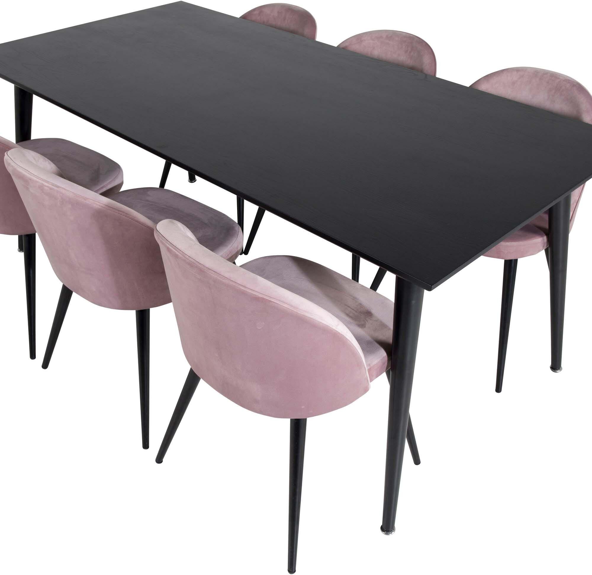 Dipp Esszimmerset + Velvet 180cm/6St. in Schwarz / Altrosa präsentiert im Onlineshop von KAQTU Design AG. Esszimmerset ist von Venture Home