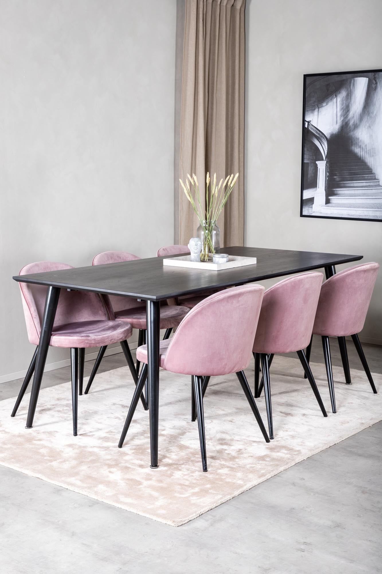 Dipp Esszimmerset + Velvet 180cm/6St. in Schwarz / Altrosa präsentiert im Onlineshop von KAQTU Design AG. Esszimmerset ist von Venture Home