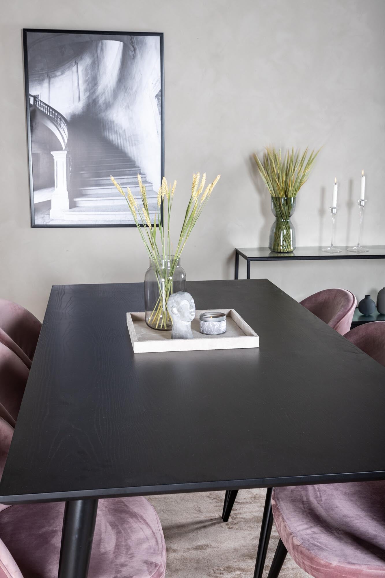 Dipp Esszimmerset + Velvet 180cm/6St. in Schwarz / Altrosa präsentiert im Onlineshop von KAQTU Design AG. Esszimmerset ist von Venture Home