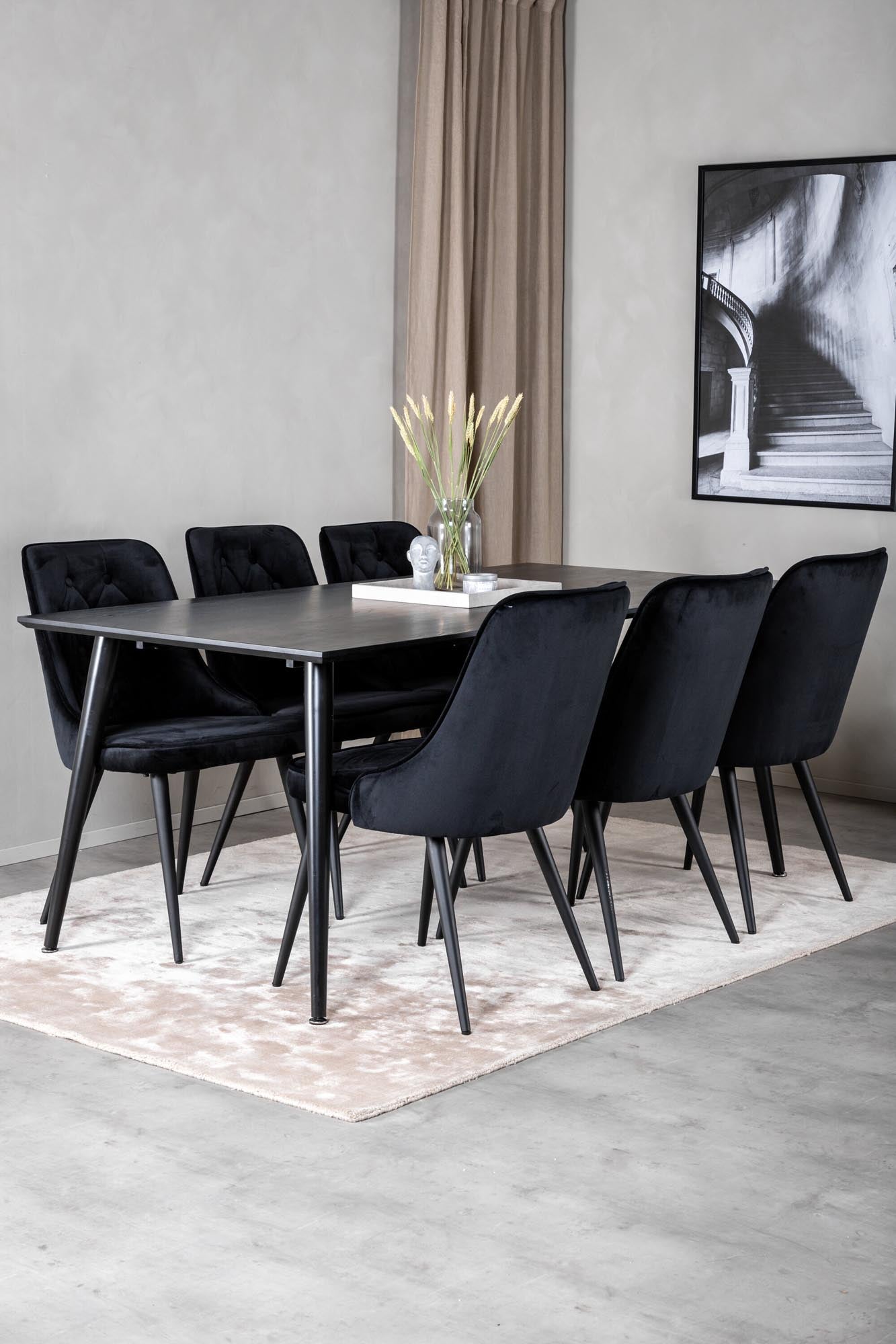 Stilvolles Dipp Esszimmerset 180cm mit 6 komfortablen Velvet Deluxe Stühlen – ideal für gesellige Abende und festliche Anlässe.