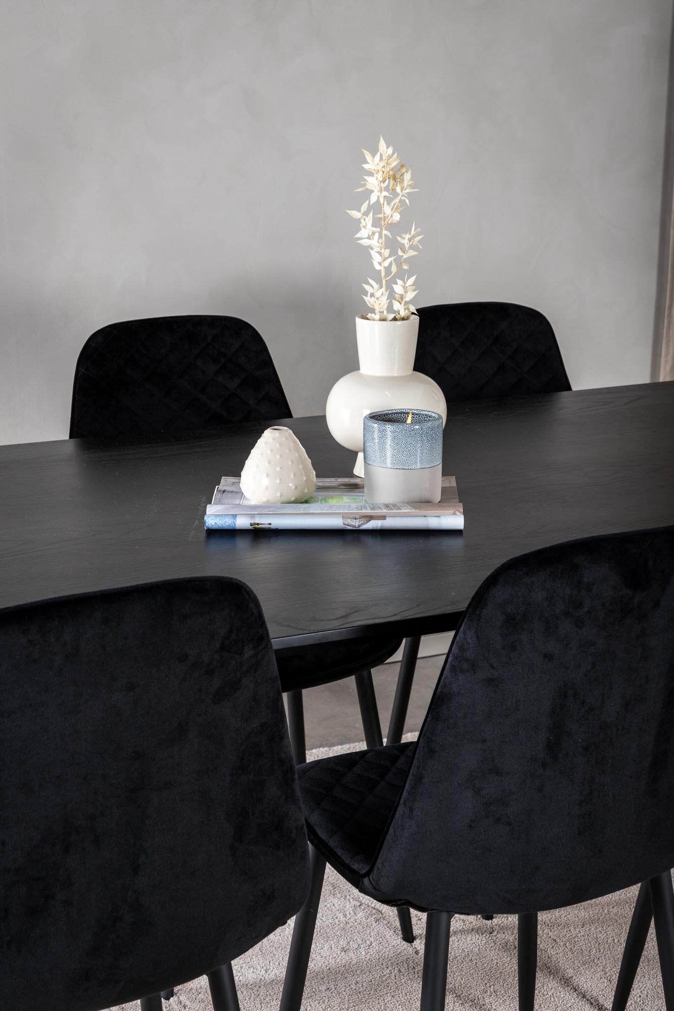 Erleben Sie modernes Wohndesign mit dem Dipp Esszimmerset von Venture Home: 180 cm Tisch und 6 luxuriöse Samtstühle für gesellige Anlässe.