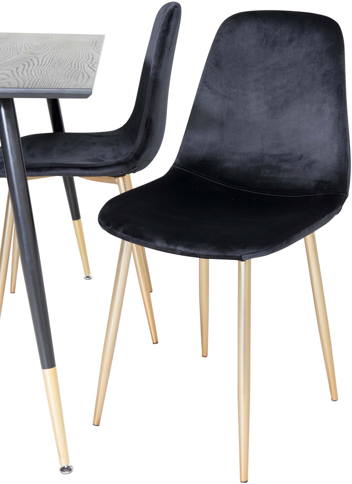 Entdecken Sie das Dipp Esszimmerset von Venture Home: Eleganter 120 cm Tisch mit komfortablen Samtstühlen, perfekt für gesellige Abende und stilvolle Esszimmer.