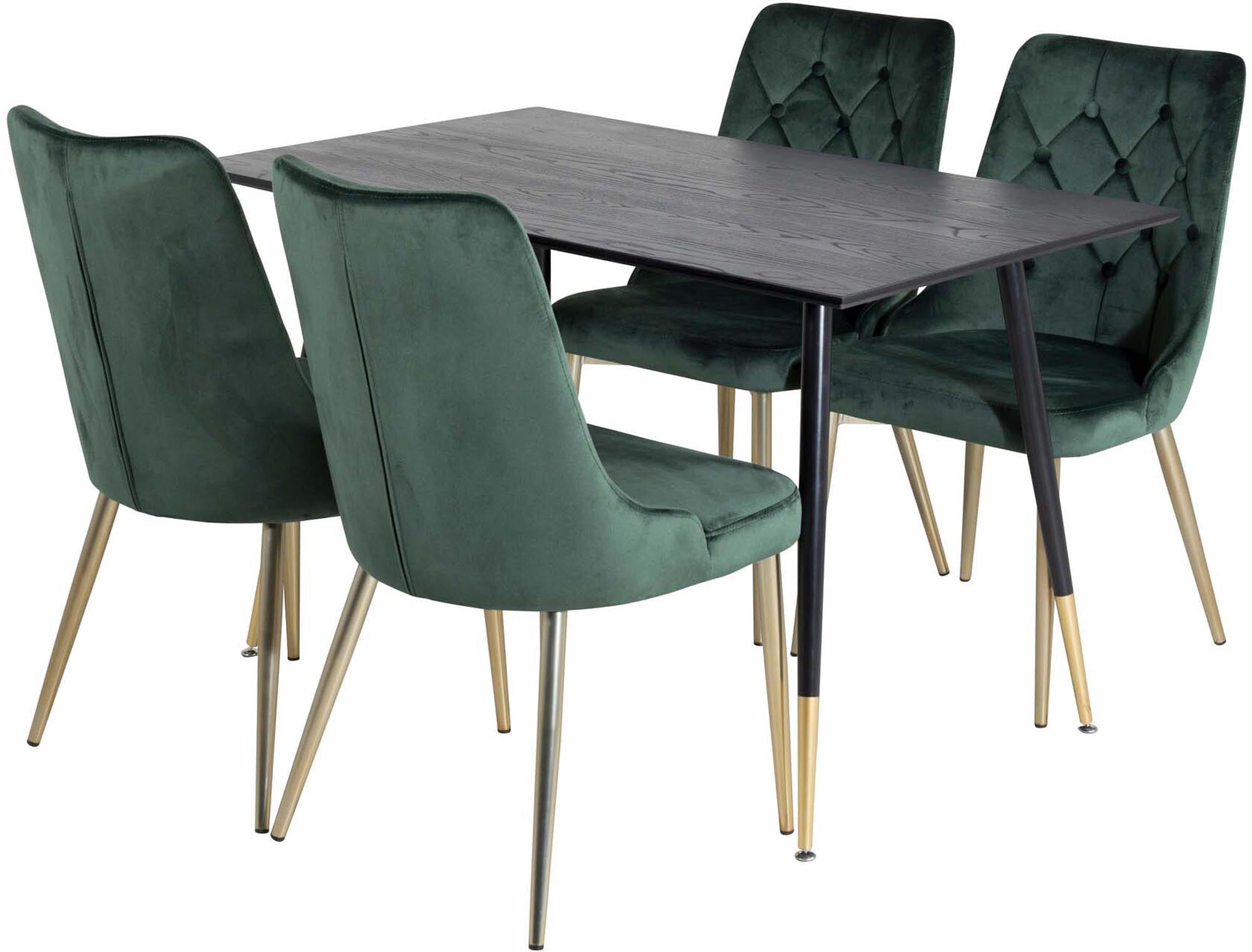 Modernes Esszimmerset mit 120 cm Tisch und luxuriösen Samtstühlen. Ideal für gesellige Abende und stilvolle Anlässe.