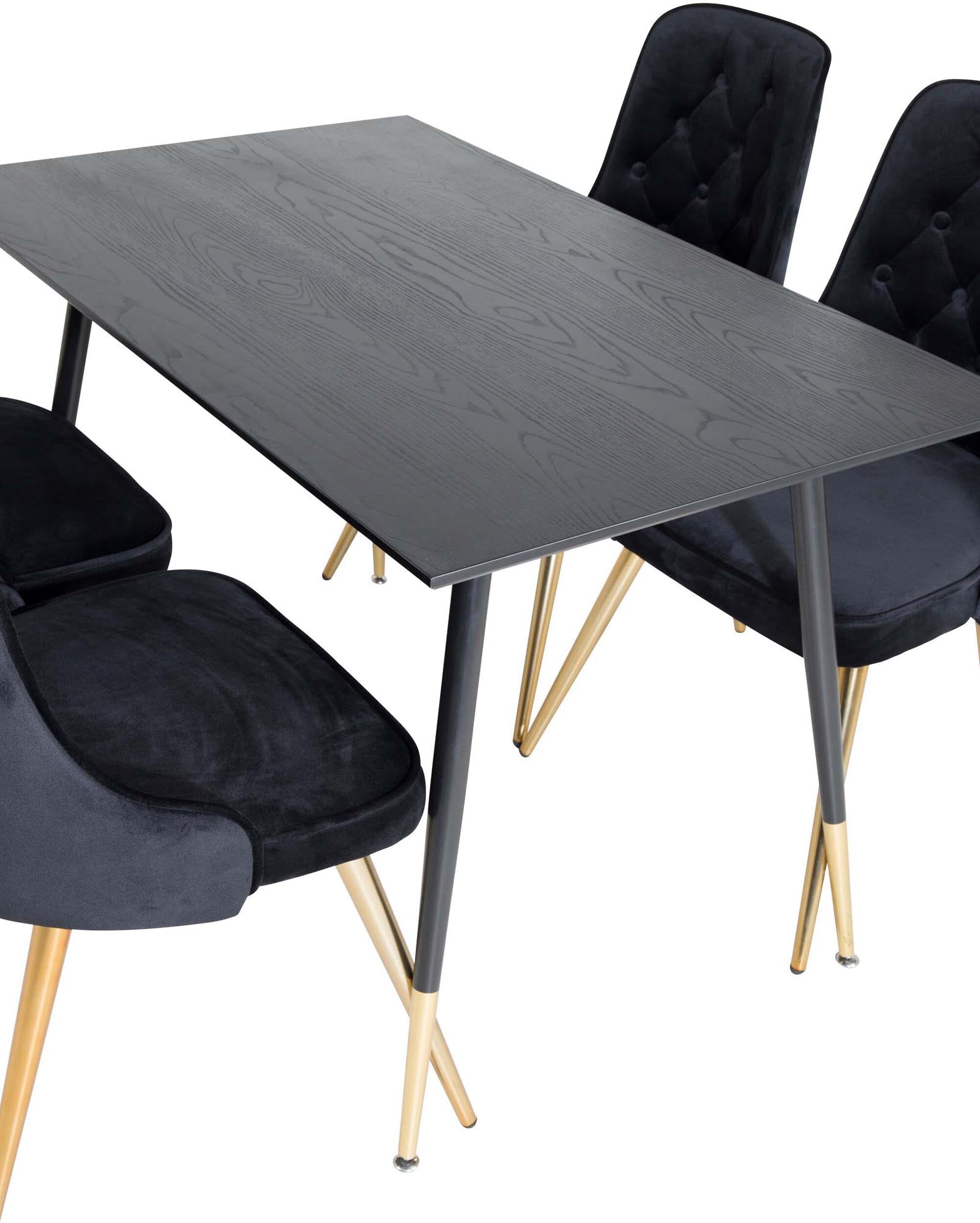 Dipp Esszimmerset + Velvet Deluxe 120cm/4St. in Schwarz / Gold präsentiert im Onlineshop von KAQTU Design AG. Esszimmerset ist von Venture Home