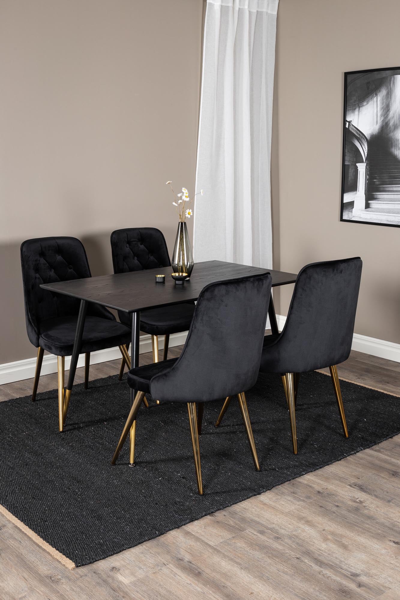 Entdecken Sie das Dipp Esszimmerset + Velvet Deluxe von Venture Home: Moderner 120 cm Tisch und stilvolle Velvet-Stühle für gesellige Abende.
