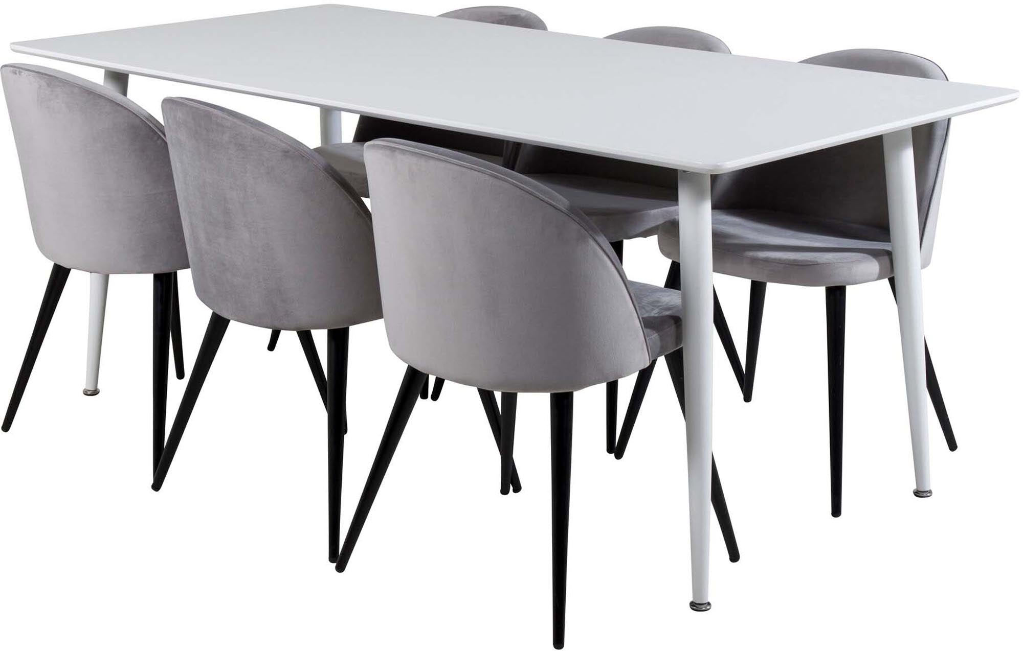 Polar Esszimmerset + Velvet 180cm/6St. in Weiss / Schwarz / Grau präsentiert im Onlineshop von KAQTU Design AG. Esszimmerset ist von Venture Home