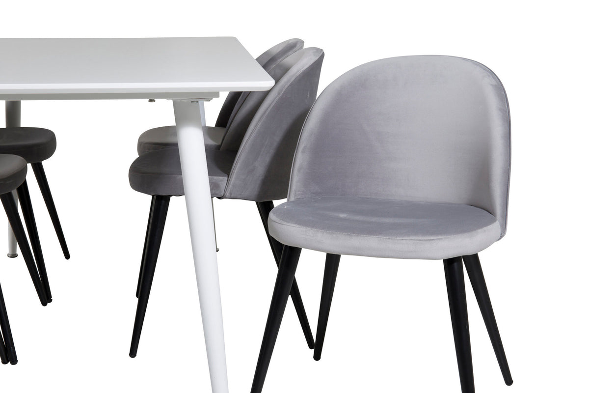 Polar Esszimmerset + Velvet 180cm/6St. in Weiss / Schwarz / Grau präsentiert im Onlineshop von KAQTU Design AG. Esszimmerset ist von Venture Home