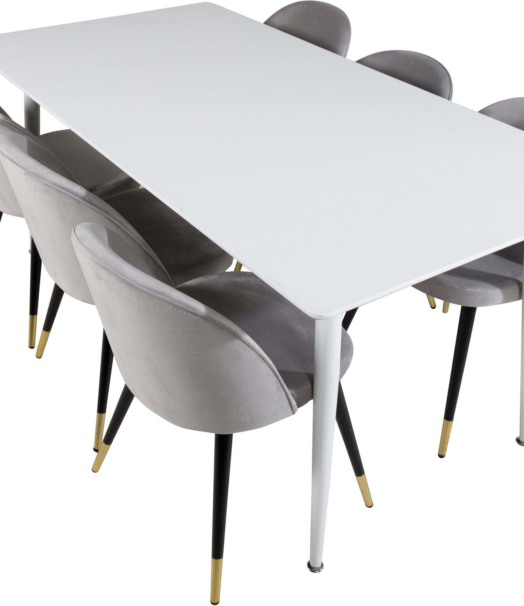 Polar Esszimmerset + Velvet 180cm/6St. in Weiss / Schwarzgrau / Gold präsentiert im Onlineshop von KAQTU Design AG. Esszimmerset ist von Venture Home