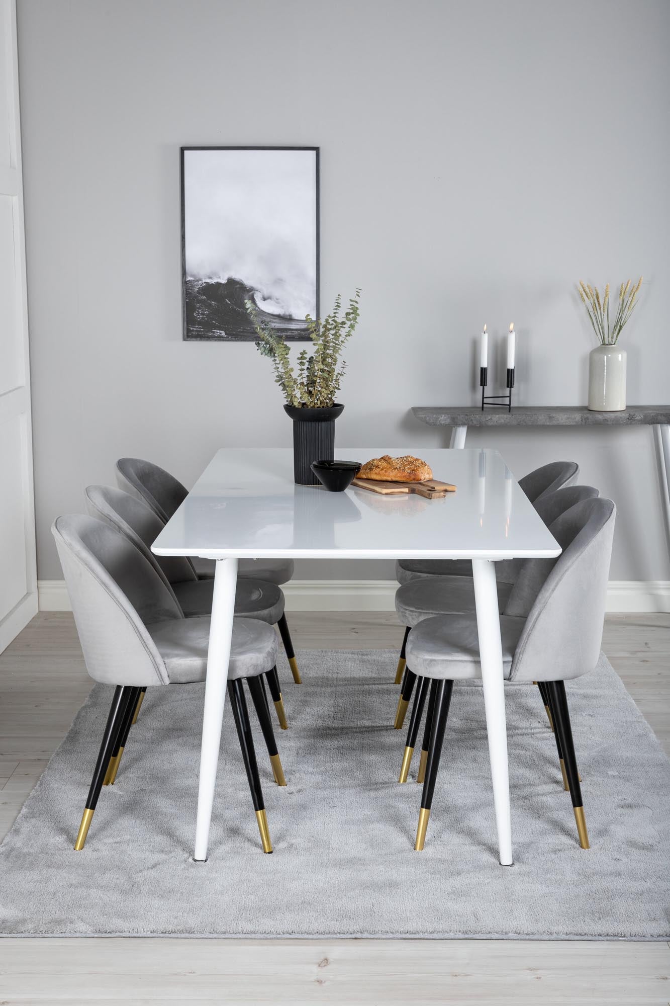 Polar Esszimmerset + Velvet 180cm/6St. in Weiss / Schwarzgrau / Gold präsentiert im Onlineshop von KAQTU Design AG. Esszimmerset ist von Venture Home