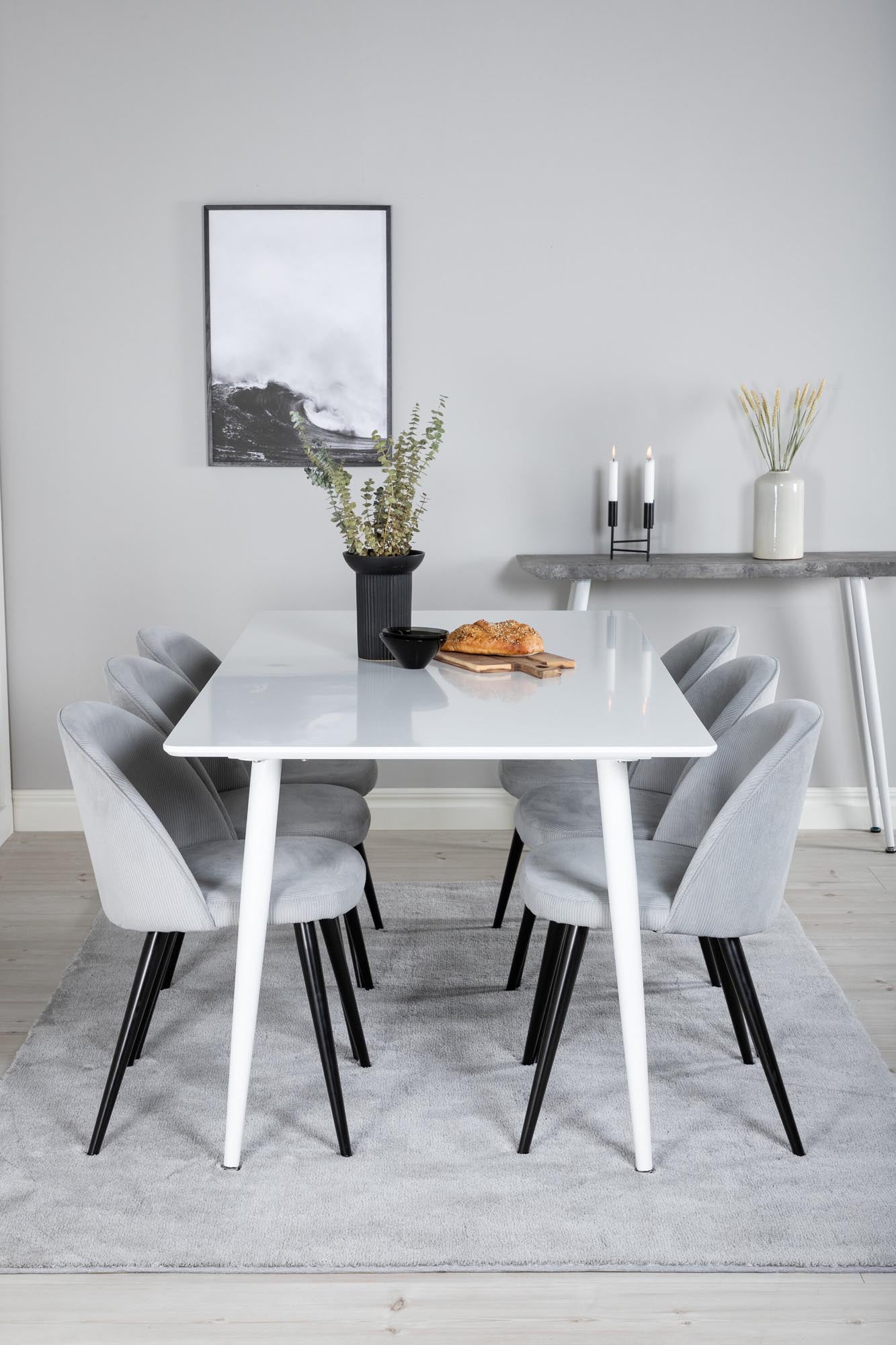 Polar Esszimmerset + Velvet 180cm/6St. in Weiss / Schwarzgrau präsentiert im Onlineshop von KAQTU Design AG. Esszimmerset ist von Venture Home