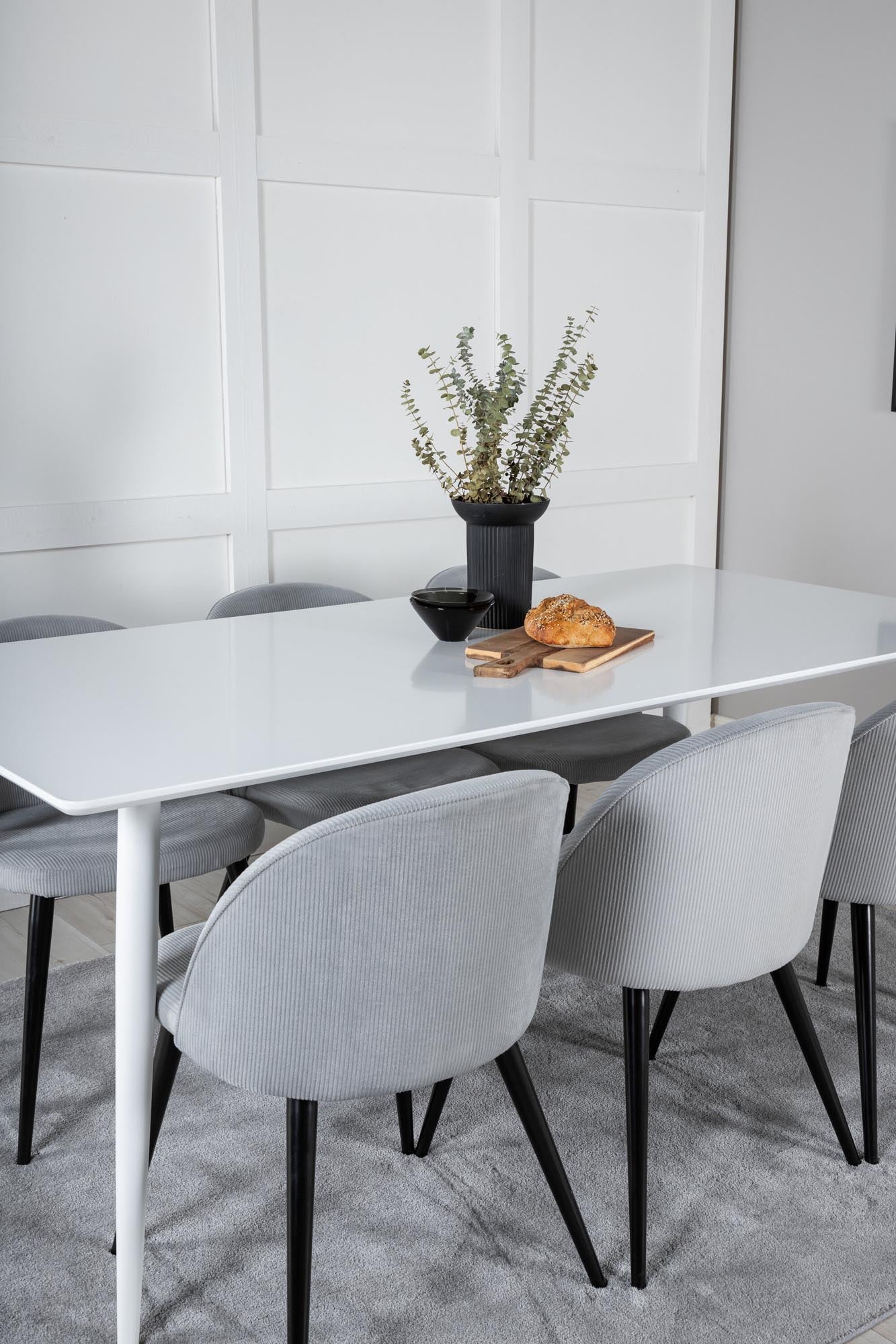 Polar Esszimmerset + Velvet 180cm/6St. in Weiss / Schwarzgrau präsentiert im Onlineshop von KAQTU Design AG. Esszimmerset ist von Venture Home