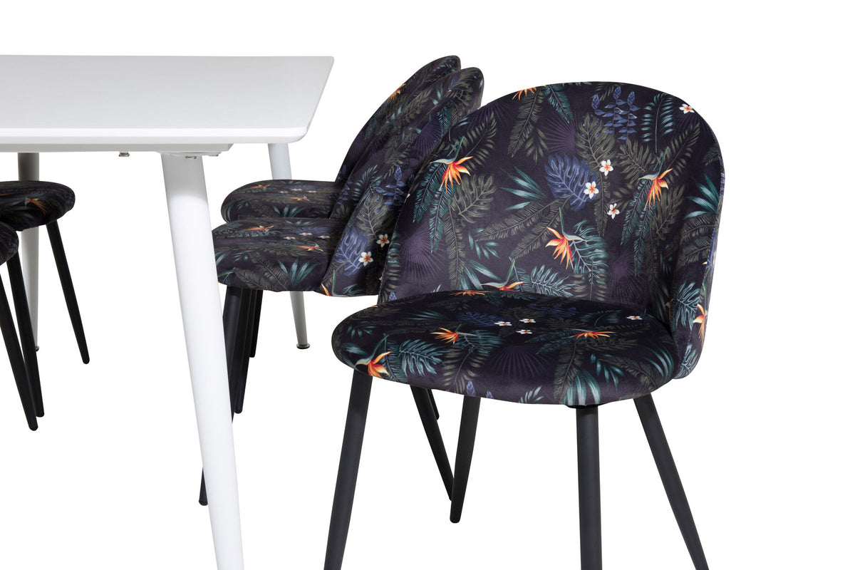 Polar Esszimmerset + Velvet 180cm/6St. in Weiss / Multicolor / Schwarz präsentiert im Onlineshop von KAQTU Design AG. Esszimmerset ist von Venture Home