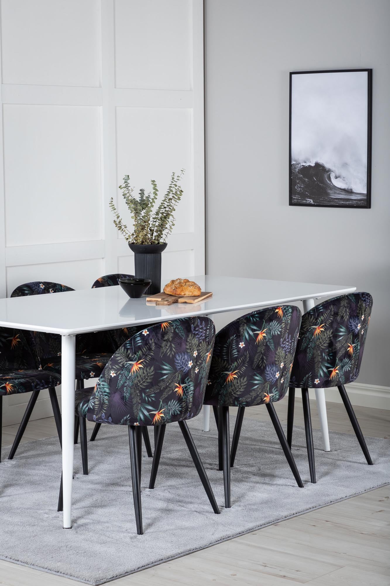 Polar Esszimmerset + Velvet 180cm/6St. in Weiss / Multicolor / Schwarz präsentiert im Onlineshop von KAQTU Design AG. Esszimmerset ist von Venture Home